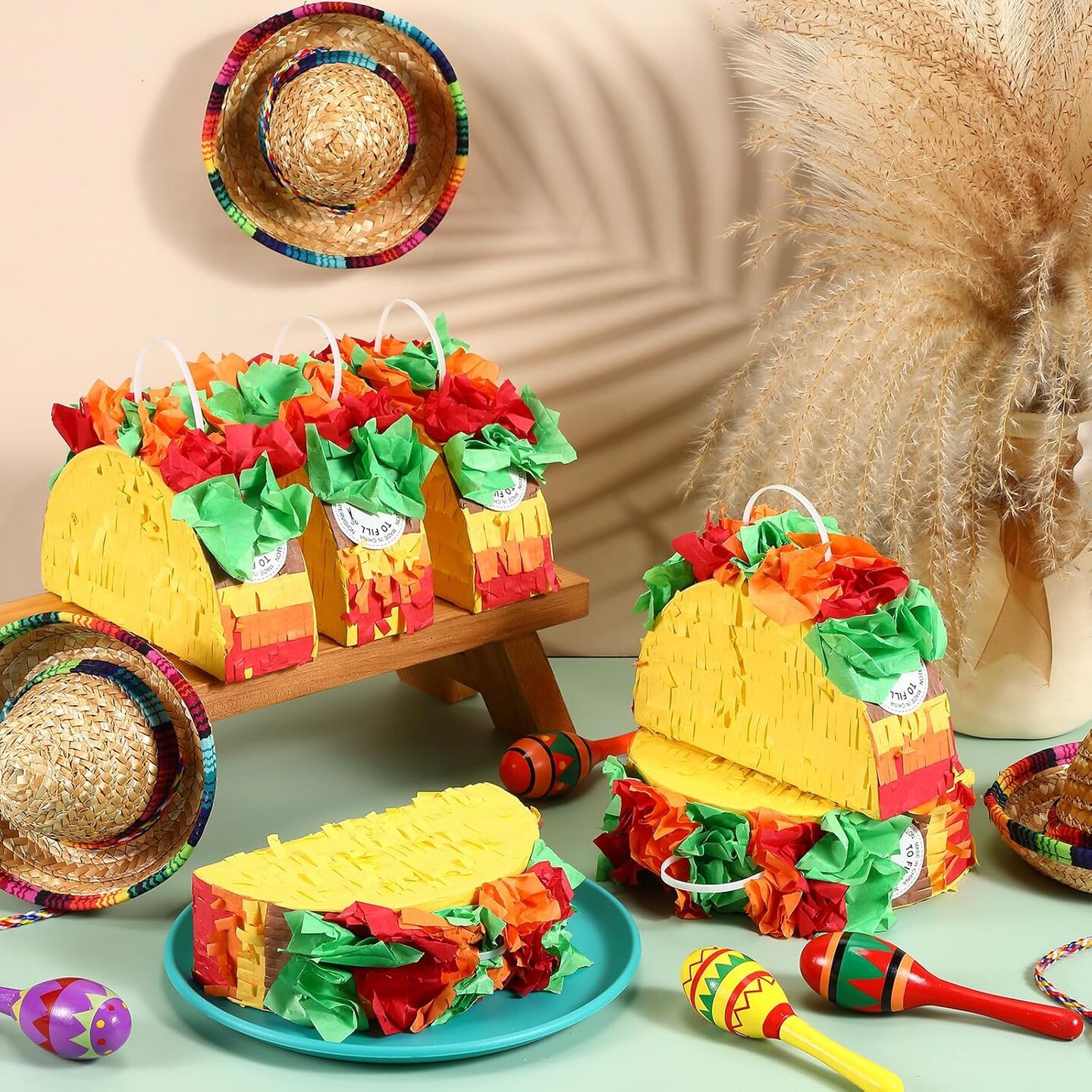 6 Pcs Mini Mexico Taco Pi&#xF1;atas for Cinco de Mayo Party, Little Fiestas Pi&#xF1;ata for Mexican Decorations Pi&#xF1;atas Celebrate Birthday Party Mexican Carnivals Taco Tuesday Event