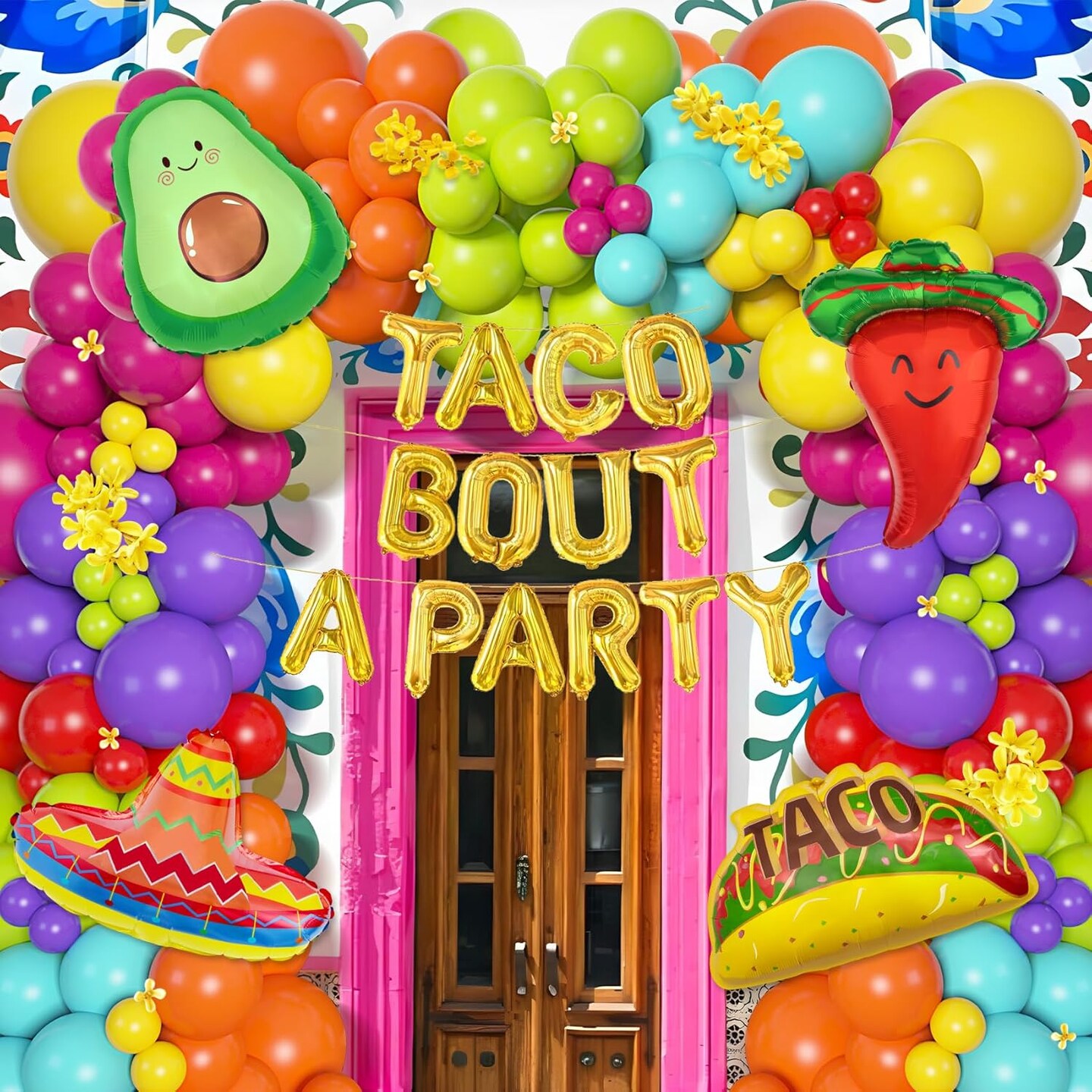 169Pcs Mexican Fiesta Party Decorations, Fiesta Balloon Garland Arch Kit Cactus Chili Avocado Mexican Themed Balloons for Cinco De Mayo Carnival Birthday Party Taco Bout Decoration