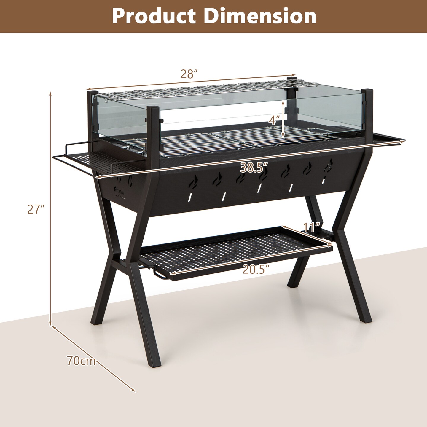 Outdoor Charcoal Grill &#x2013; BBQ, Stove &#x26; Fire Pit, Stainless Steel Grates, Wind Guard, Ample Grilling Space &#x26; Storage Racks