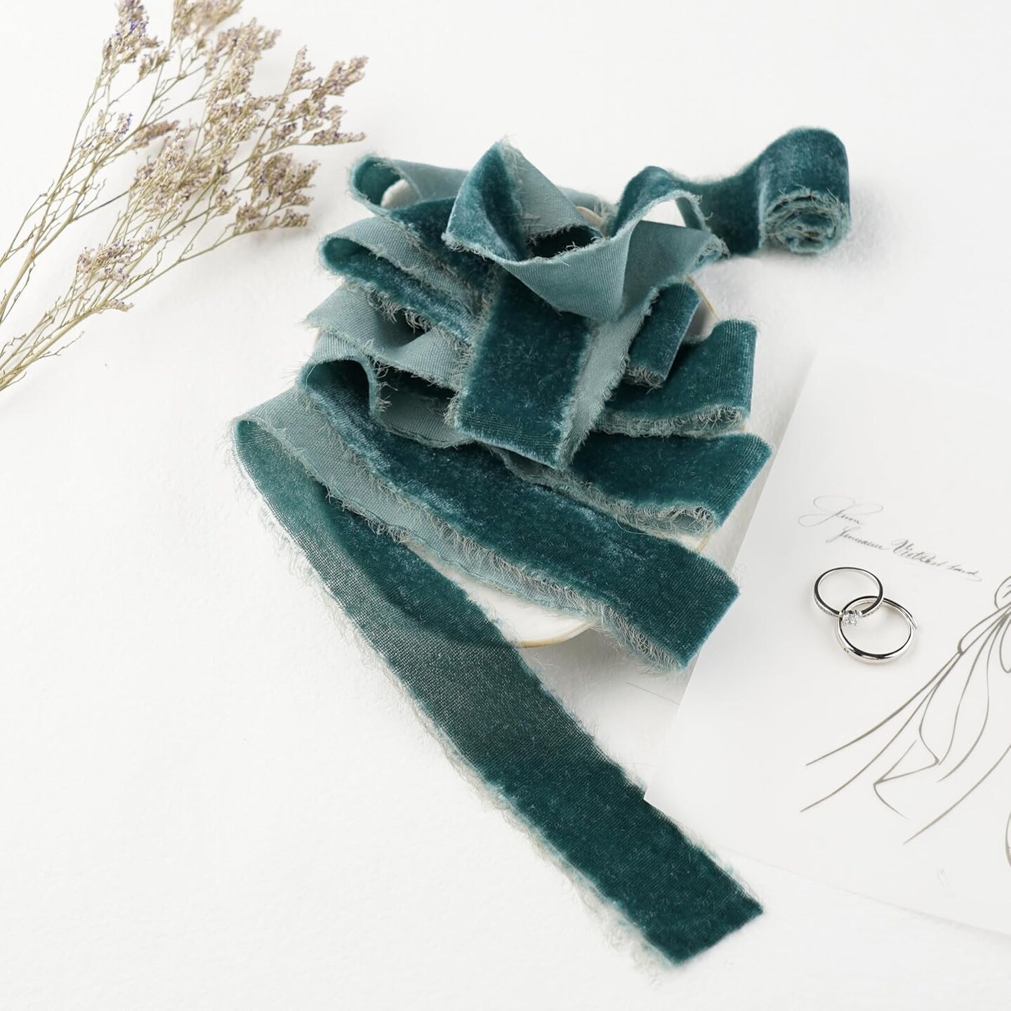 Steel Blue Silk Velvet Ribbon 1.5 Inch Blue Frayed Edge Ribbon Rustic Style Fringe Gift