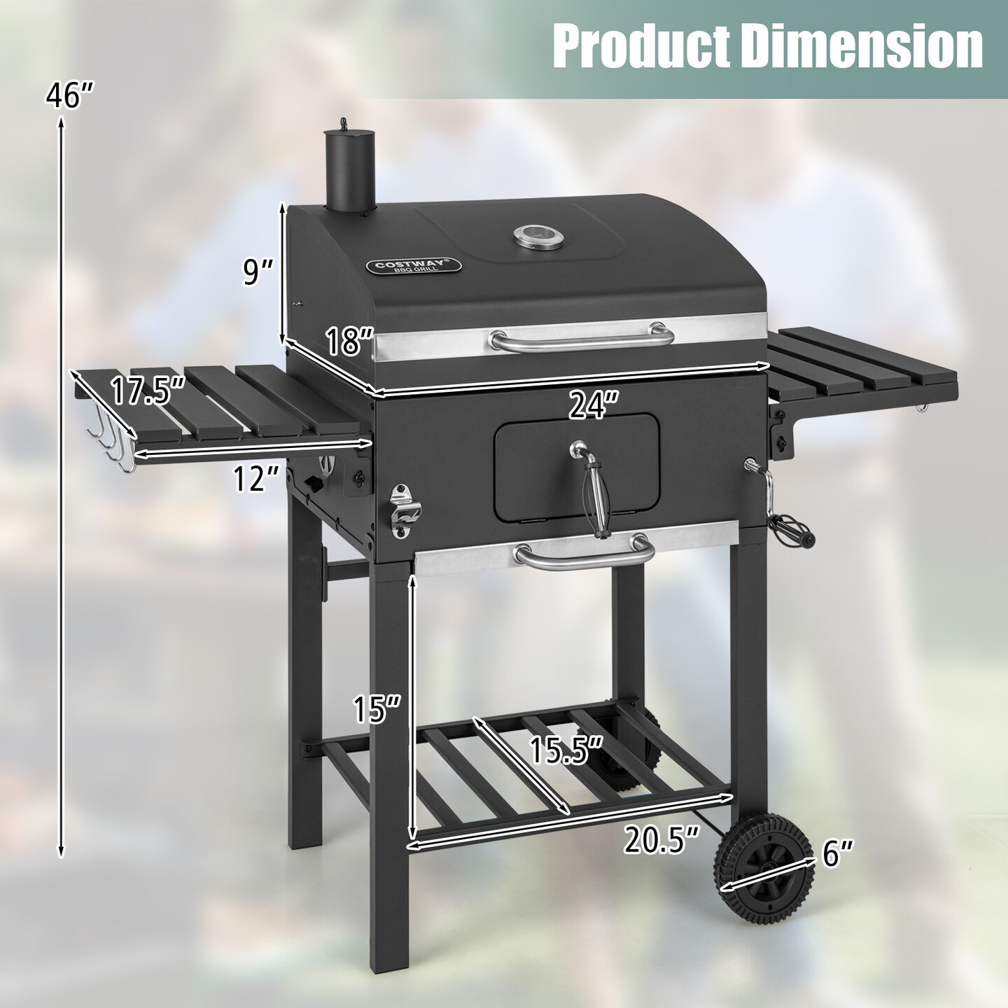 Extra Large Outdoor Charcoal Grill 611 Sq.In. Cooking Space, Adjustable Height Tray, Folding Tables