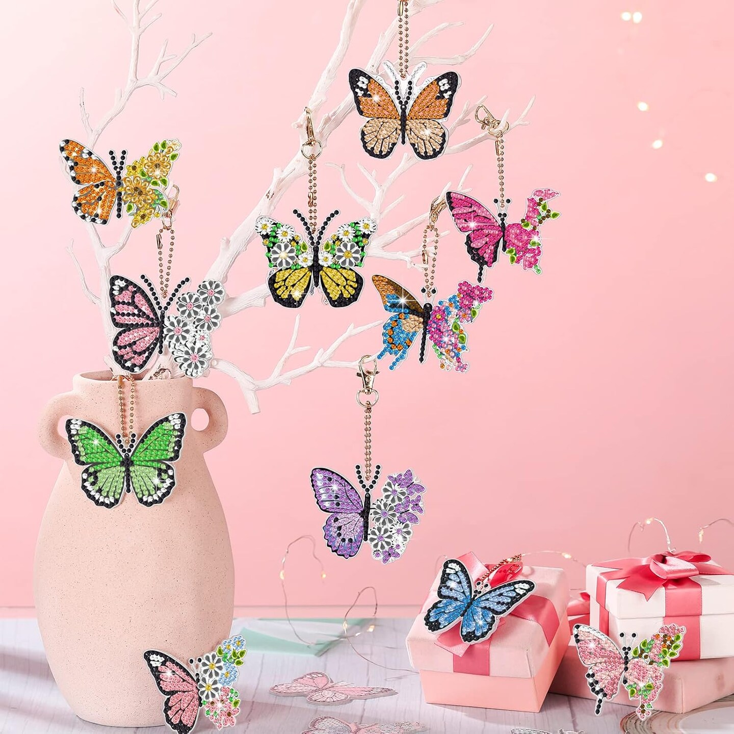 15 Pcs Butterfly Diamond Painting Keychain Kits Colorful Spring Butterfly Diamond Art Keychain Summer DIY Ornaments for Adults Purse Backpack Handbag Decor