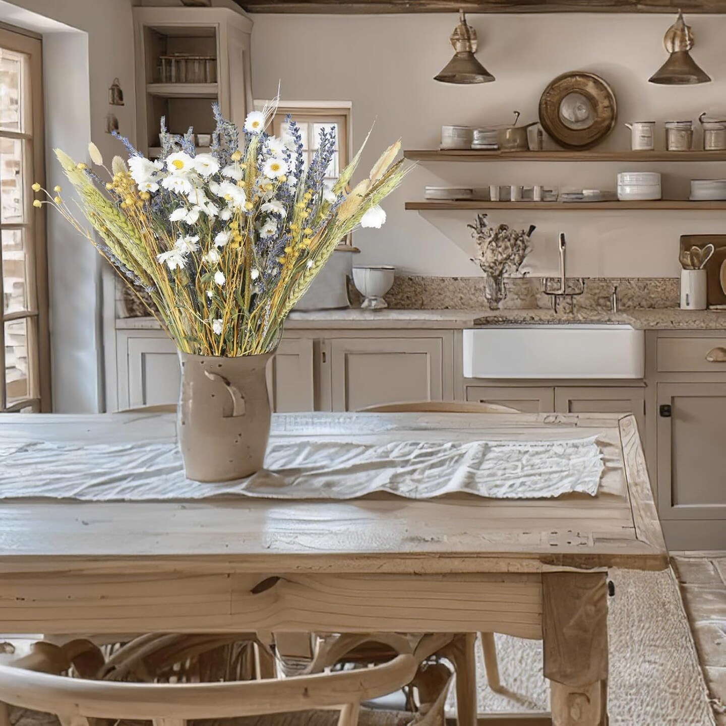 Dried Flowers Bouquet Dried Daisy Flowers Natural Lavender Bundles Dried Gerber Daisies Flowers Bunny Tails Wheat Stalks Floral Arrangements