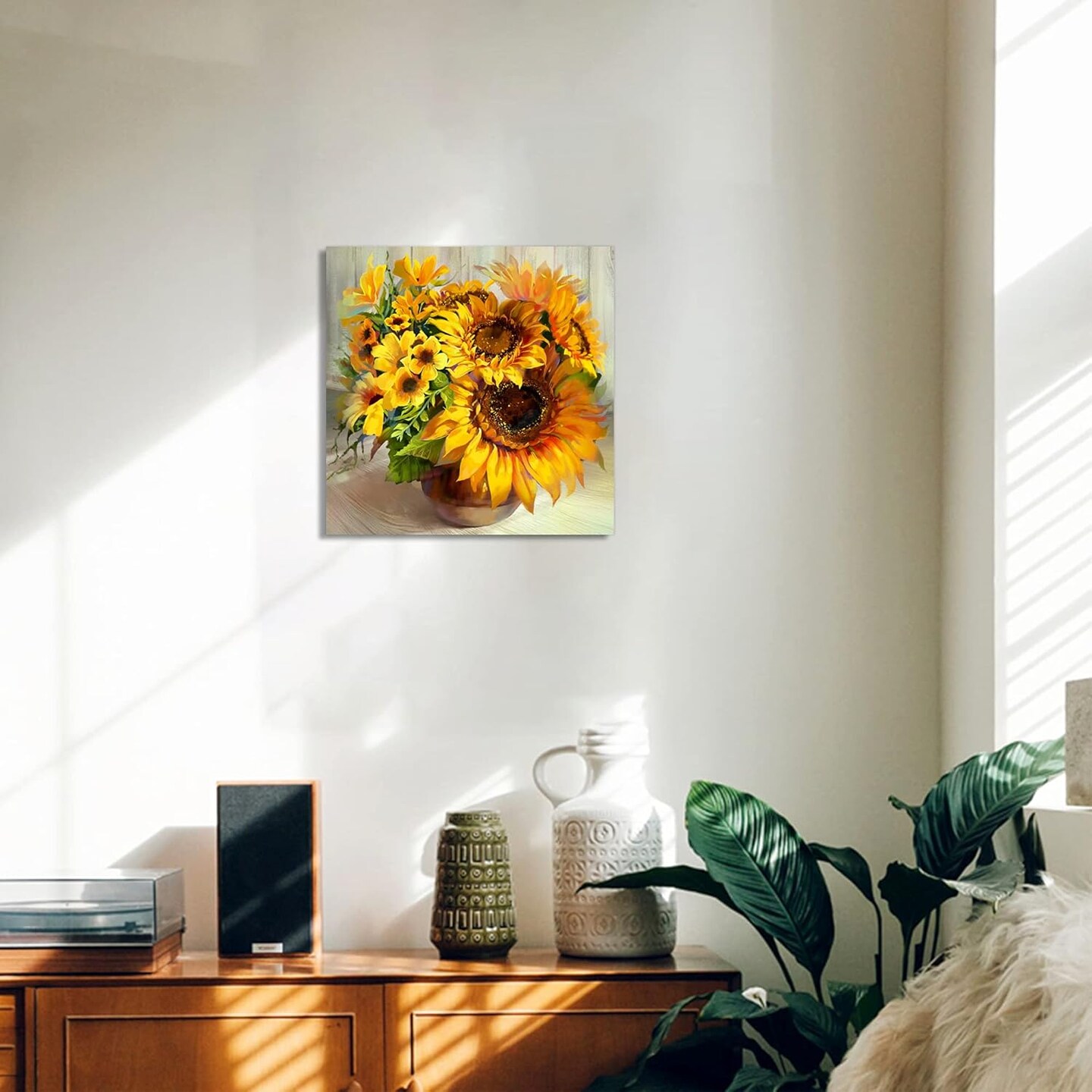 Fall Sunshine Sunflower Bathroom Decor Wall Art Farmhouse Kitchen Paintings for Wall Decorations Countryside Vintage Framed Canvas Artwork Printing Ready to Hang for Living Room Bedroom