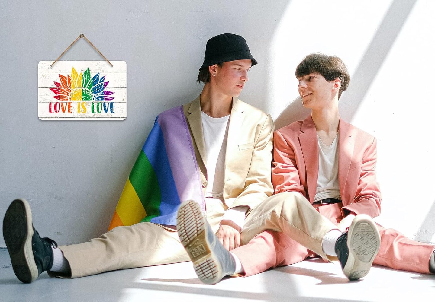 Love is Love Decor Sign 8"x12" Gay Pride LGBTQ Rainbow Door Signs Bisexual Pride Gay Stuff Hanging Signs Gay Lesbian Pride Party Decor Signs for Home Front Door Wreath Porch Wall Decorations