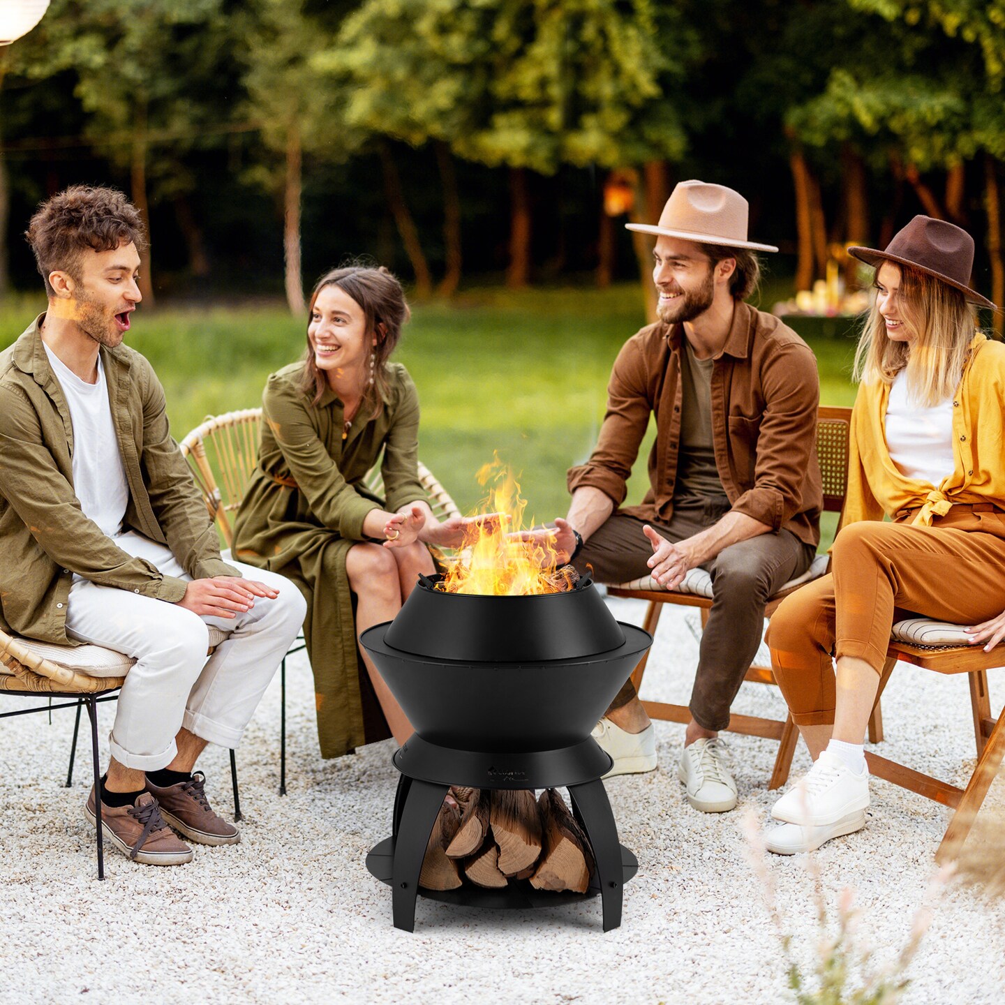 Black Alloy Fire Pit, Smokeless 3-in-1 Stove with Removable Ash Tray