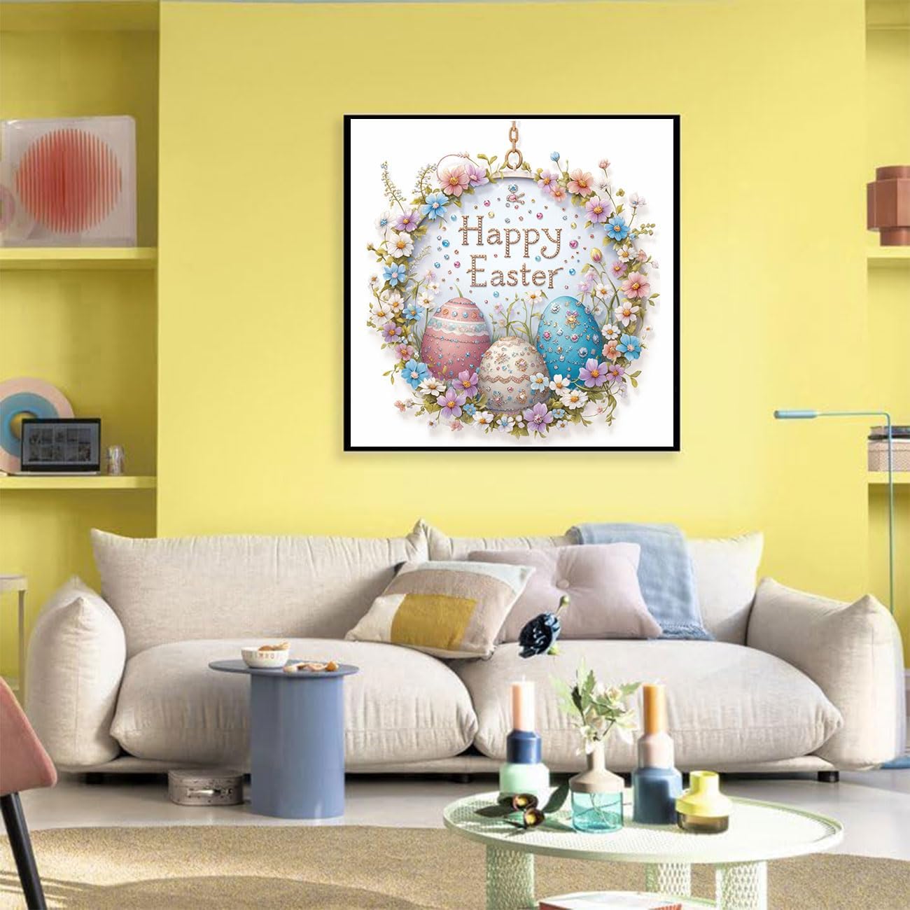 Diamond Art Kits for Adults, Easter Egg 5D Diamond Painting Kits for Beginner DIY Gem Art Full Drill Diamond Dots Crystal Craft Kits for Home Wall Decor Gifts 14x14inch