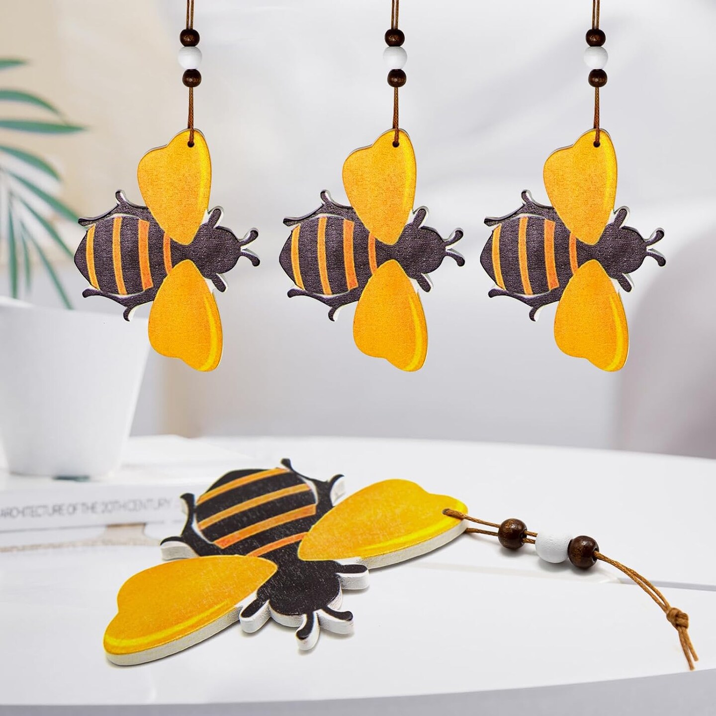 15 Pcs Wooden Bumblebee Ornaments Cute
