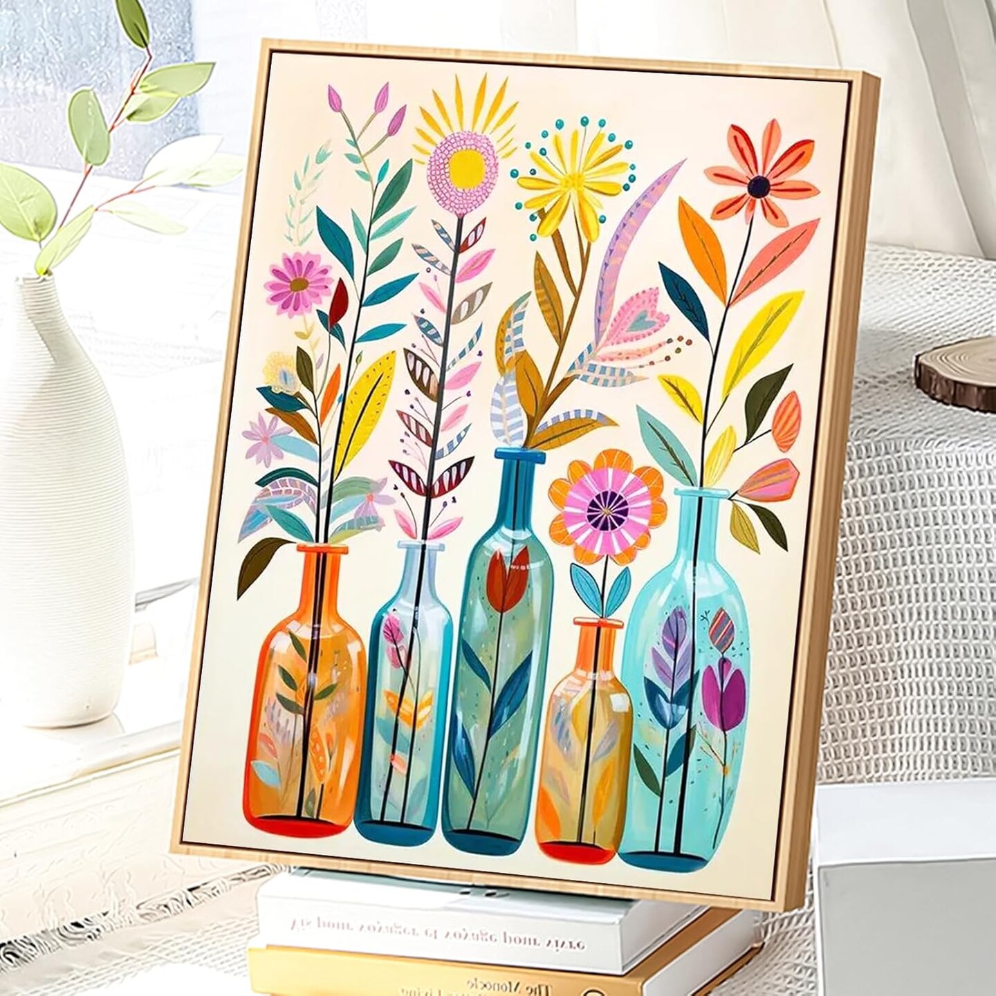 Paint by Numbers Kit for Adults Beginners, Flowers DIY Easy Acrylic Oil Painting by Numbers on Canvas, Paint-by-Numbers Drawing Kits for Gift Home Wall Decor Without Frame 16x20in