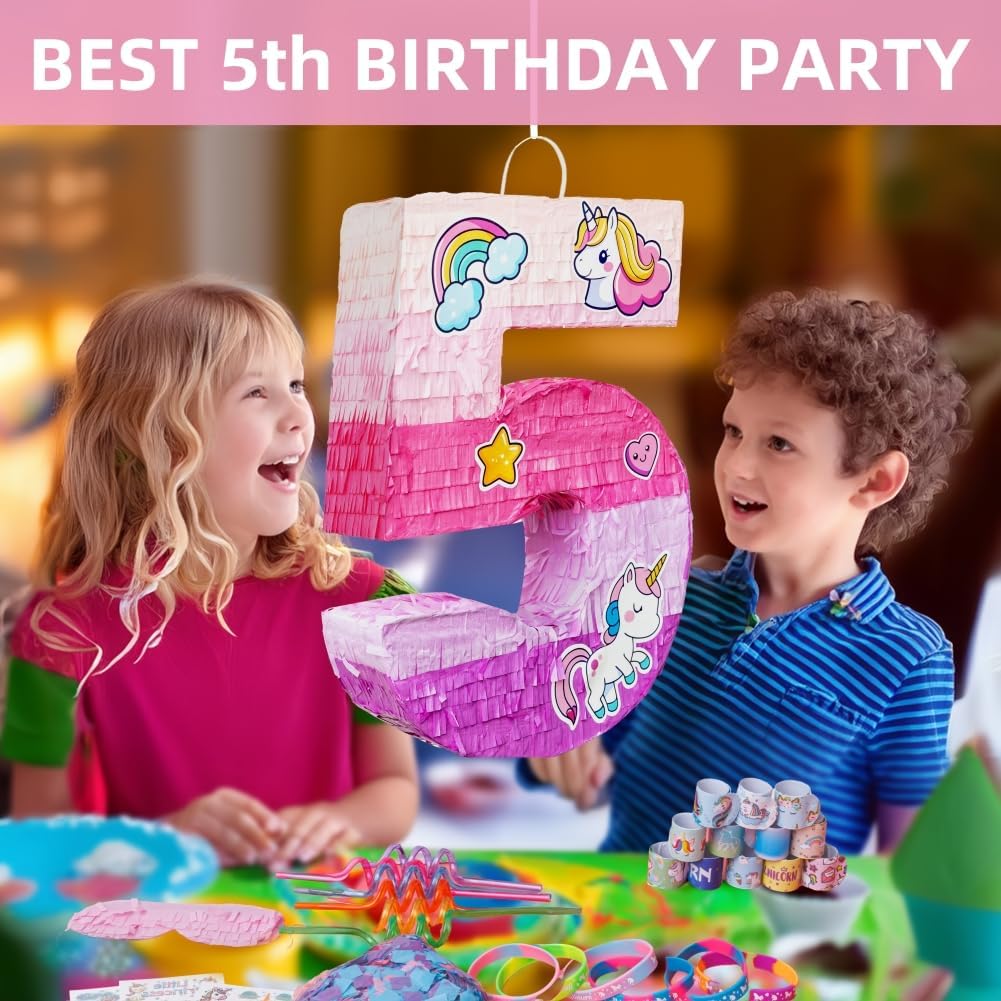 Number 5 Unicorn Pinata for Girls 5th Birthday Party with Party Favors Supplies for 5 year old Birthday Party Game Decorations (Number 5)
