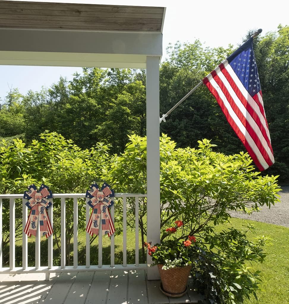 Large 4th of July Bows for Wreath, Patriotic Wreath Bows American Flags Bow Natural Burlap Craft Bow Memorial Day Farmhouse Bows for Front Door Fourth of July Memorial Day Decorations