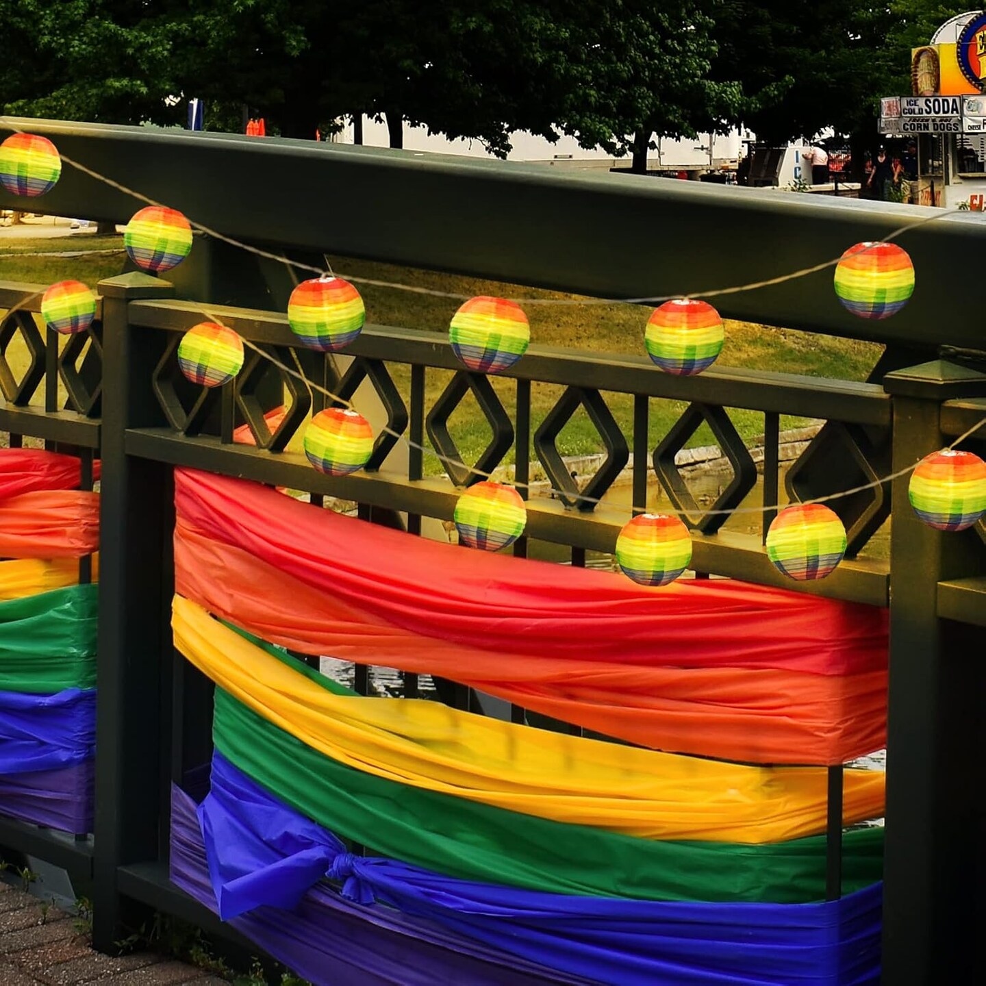 Pride Decorations Rainbow Lantern Pride Lights Gay Pride Nylon Lantern 9.4Ft Battery Operated Ball Rainbow Lights 10 Count Lantern String Lights Pride Decor for Pride Month, Room, Yard, Party