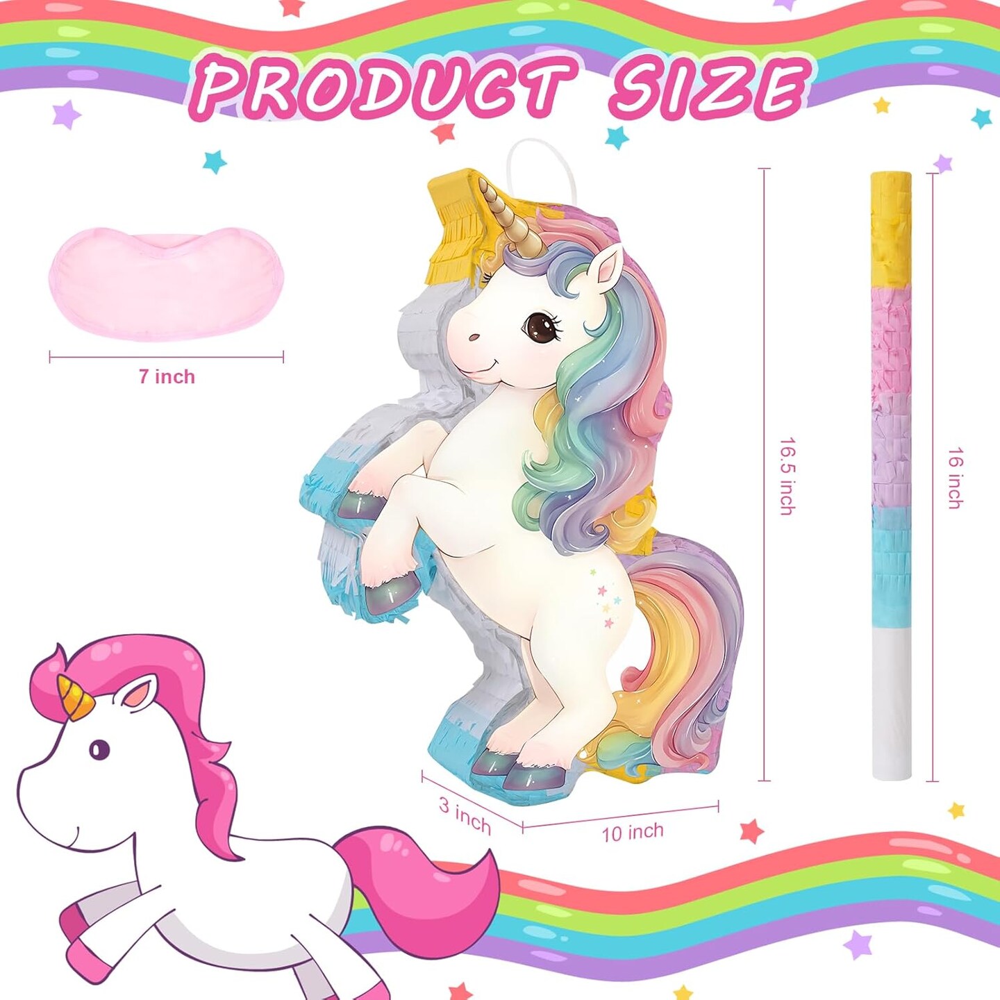 Magical Unicorn Pi&#xF1;ata - Small Unicorn Pi&#xF1;ata with Blindfold and Bat for Girls Kids Rainbow Unicorn Themed Birthday Party Games Decorations