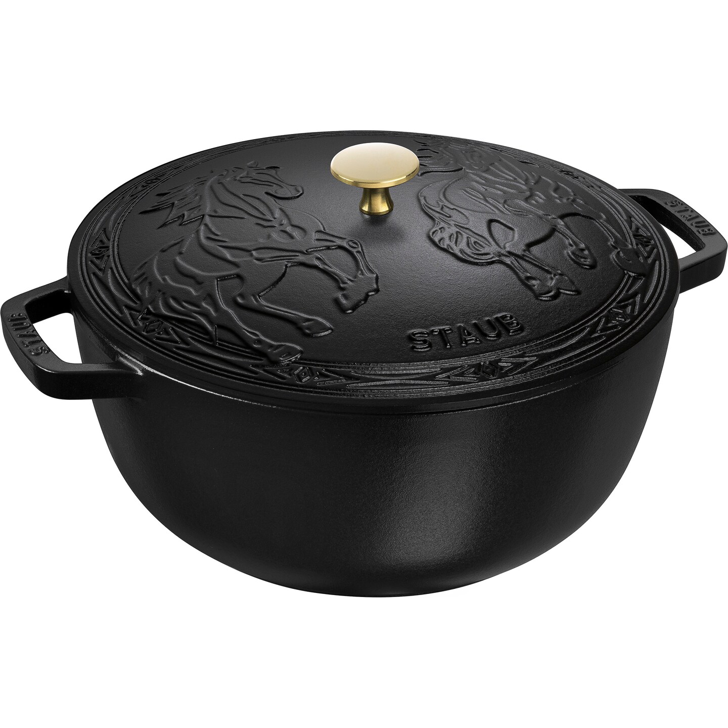 Staub Cast Iron Essential French Oven, Dutch Oven, 5-quart, serves 5-6, Made in France, with Horse Lid