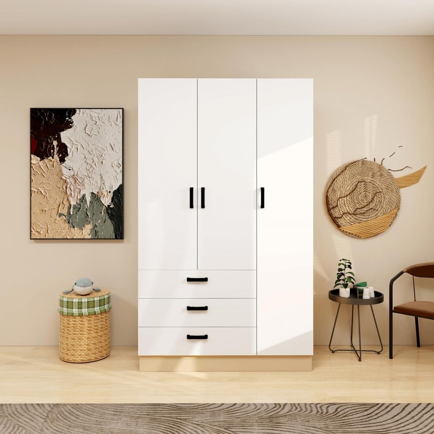 Livelylodge Armoire Wardrobe Closet Wardrobe Closet With 3 Doors Bedroom Armoires With Hanging Rod Wardrobe Cabinet With