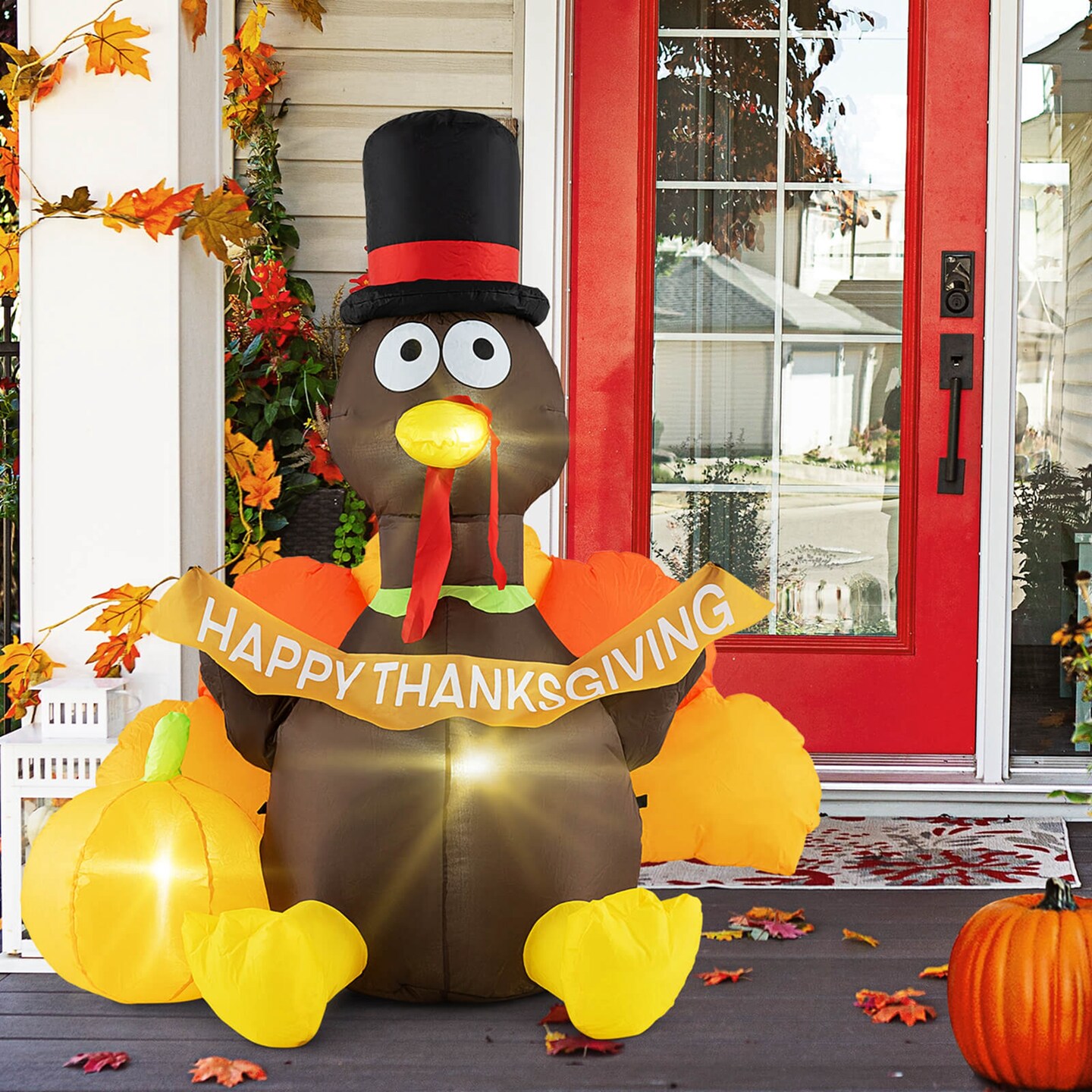 Costway 5 FT Inflatable Turkey Thanksgiving Decoration with Pumpkin Blow up  LED Lights