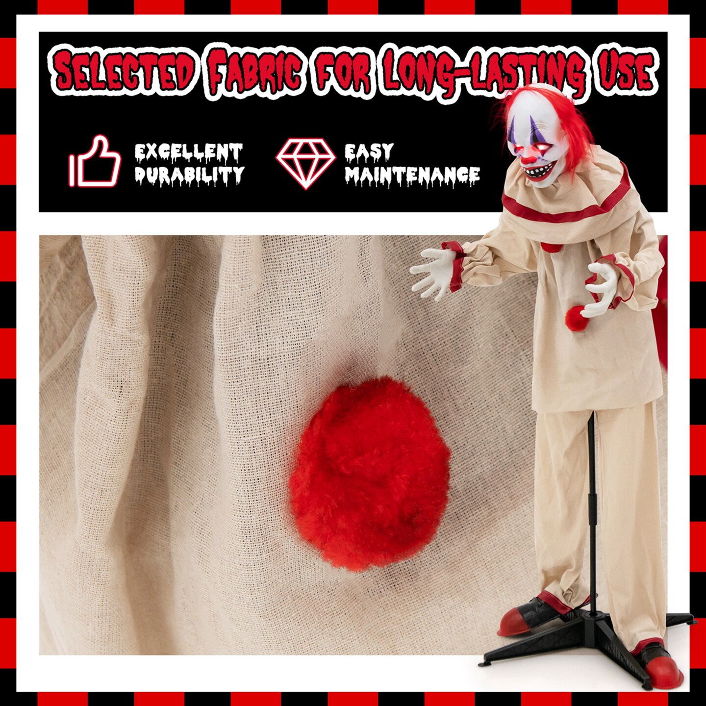 Costway 5 FT Grins Animatronic Killer Clown Halloween Decoration with Glowing Red Eyes