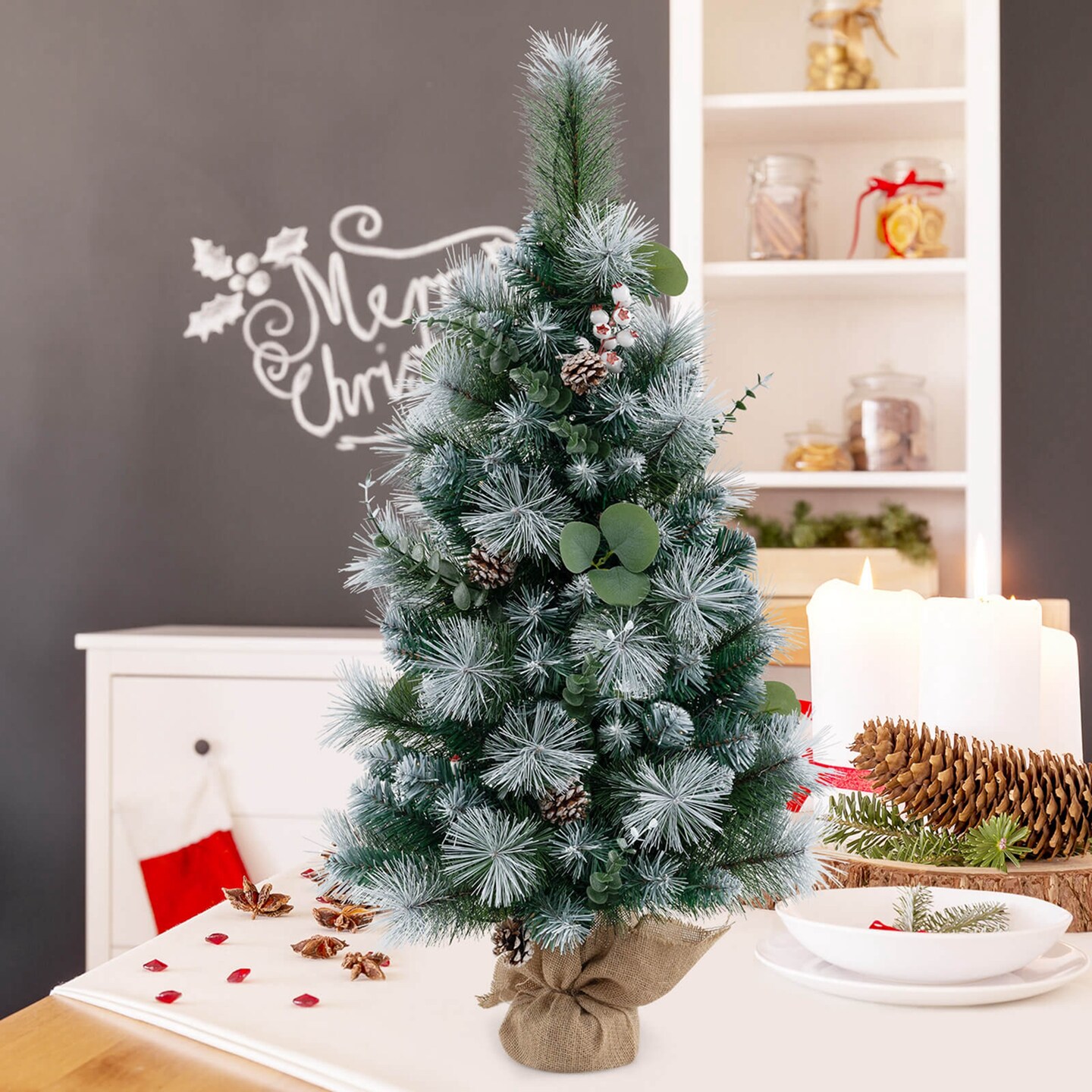 Costway 1/2 PCS 3 FT Artificial Christmas Tree with 98 Branch Tips Pine Needles Eucalyptus Leaves