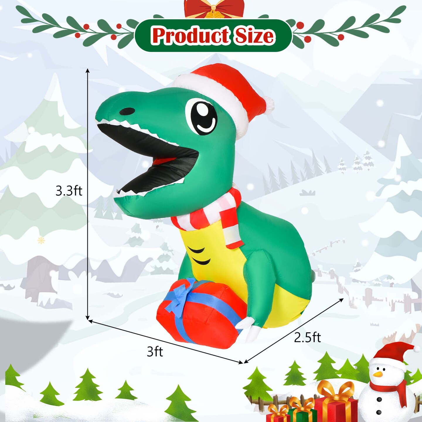 Costway 3.3&#x27; Christmas Inflatable Dinosaur Broke Out from Window Hanging Window Dinosaur