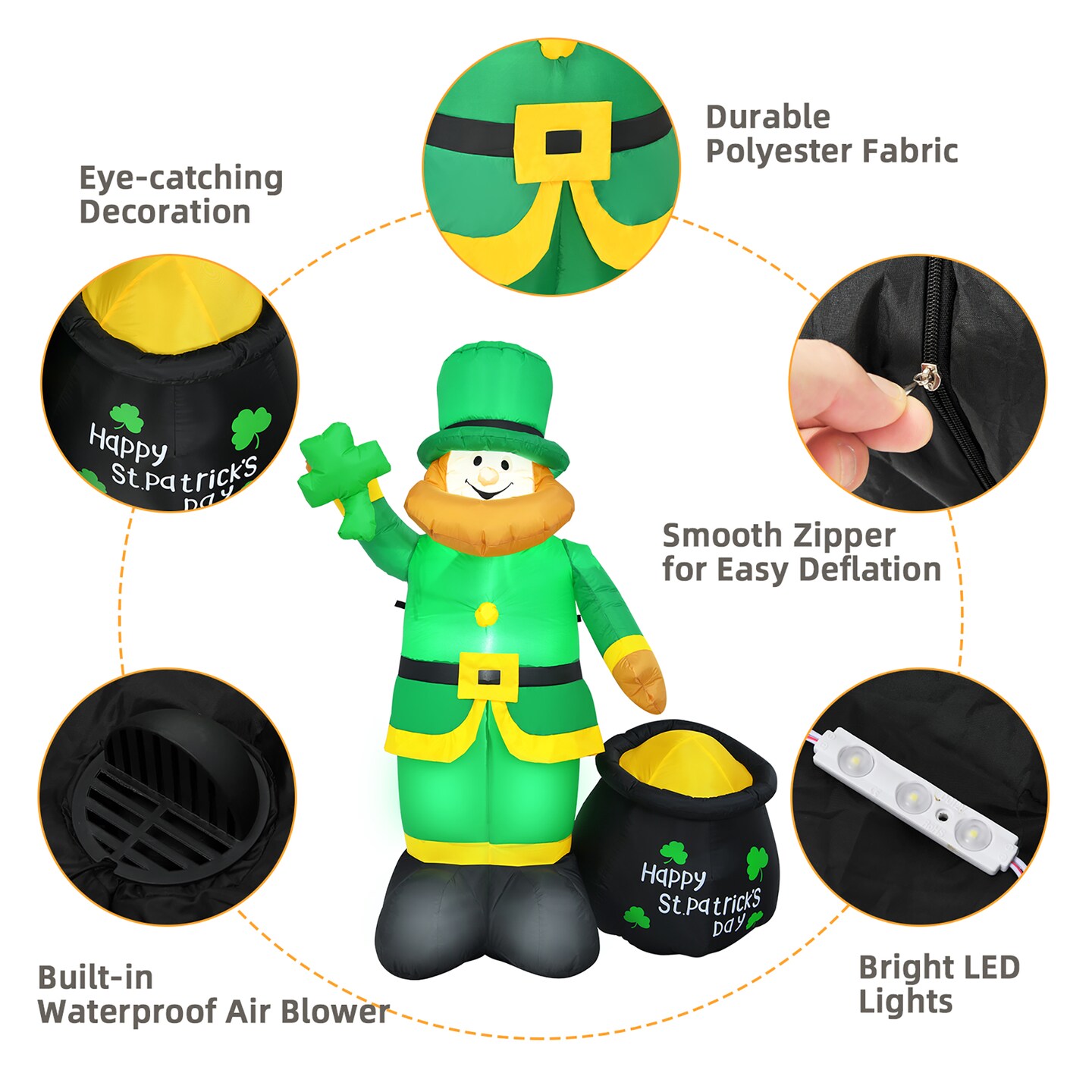 Costway 8ft St Patrick&#x27;s Day Inflatable Leprechaun Irish Day Blow up Lighted Giant Doll