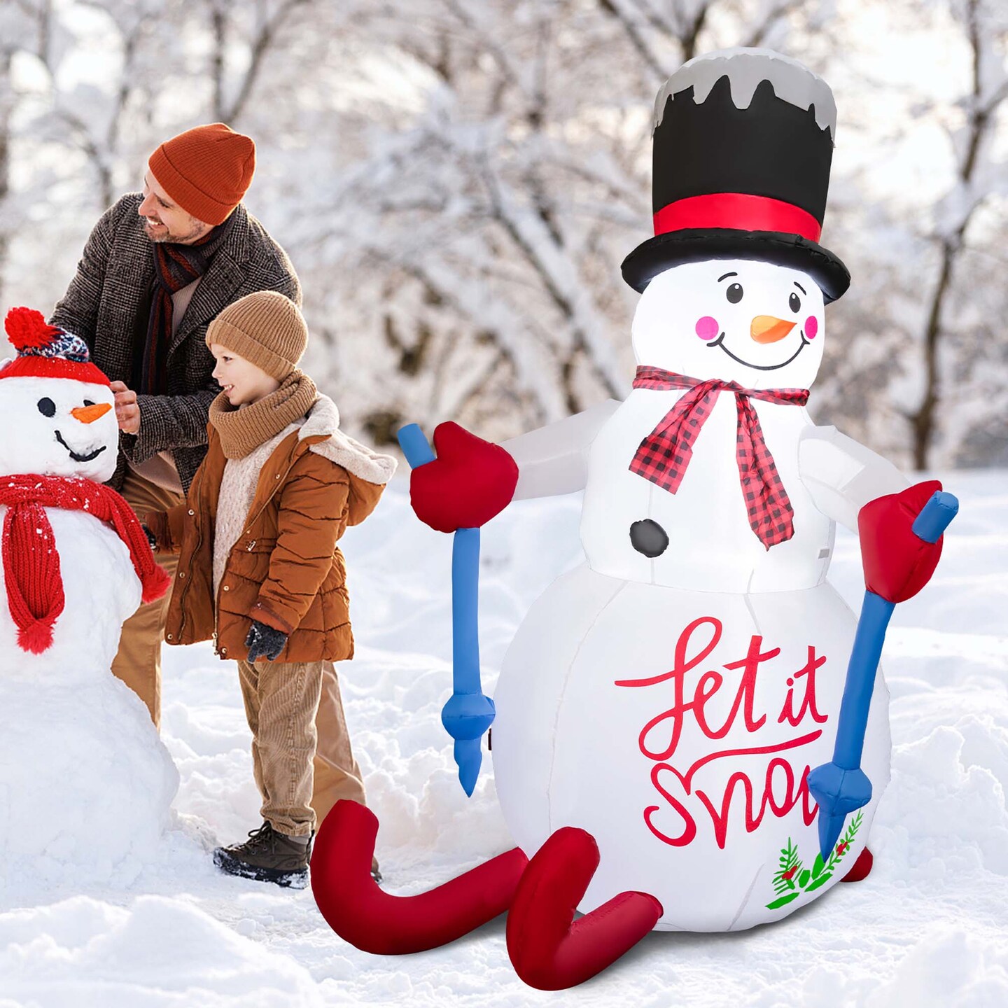 Costway 6FT Inflatable Christmas Skiing Snowman Blow up Party Decoration with LED Lights