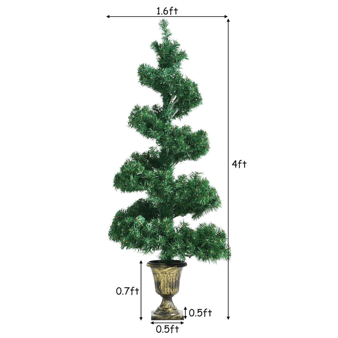 4FT Pre-lit Spiral Artificial Christmas Entrance Tree w/ Lights & Retro Urn Base