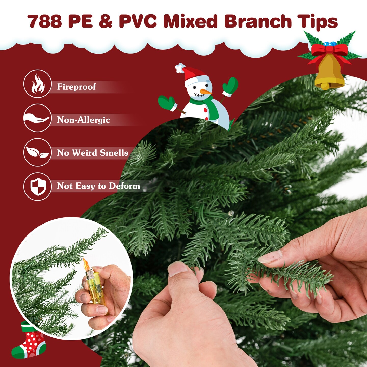 Costway 6/7 FT Pre-Lit Artificial Christmas Tree Hinged 788/1130 Branch Tips & 280/380 LED Lights