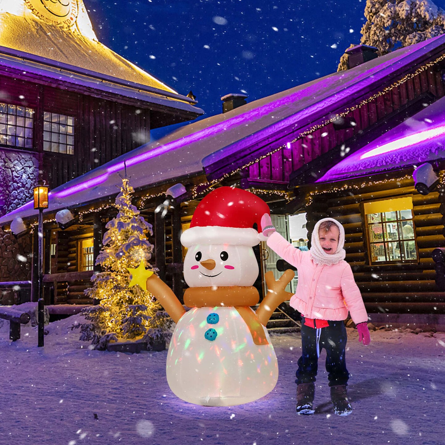 Costway 4 FT Inflatable Christmas Snowman Blow-up Decoration with 360&#xB0; Rotating LED Lights