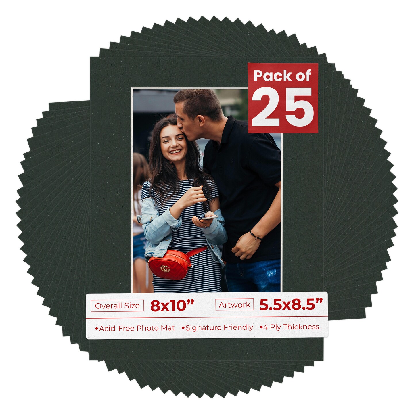 Textured Black Mat Board for 8x10 Frames - Fits 5.5x8.5 Photos