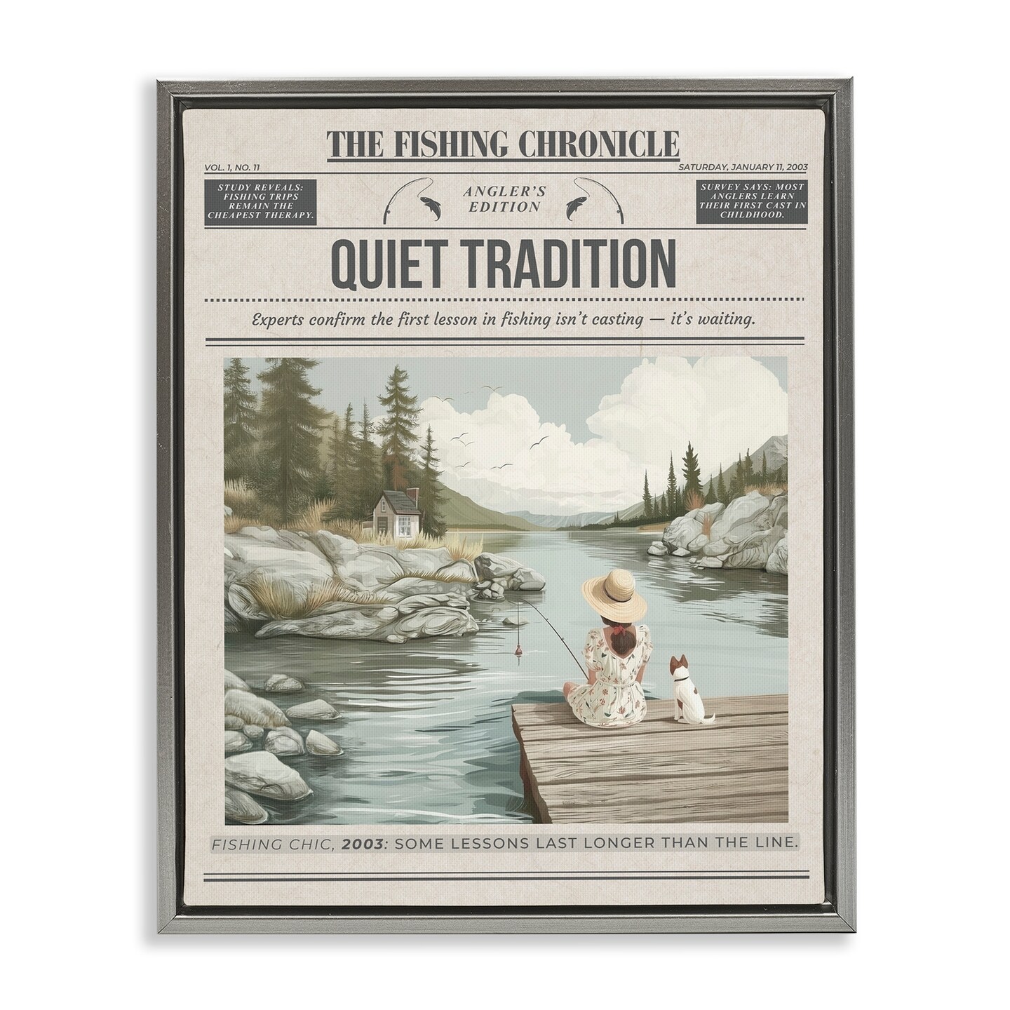 Stupell Industries Fishing Chronicle Magazine Floating Frame, design by A Barefoot Stylist