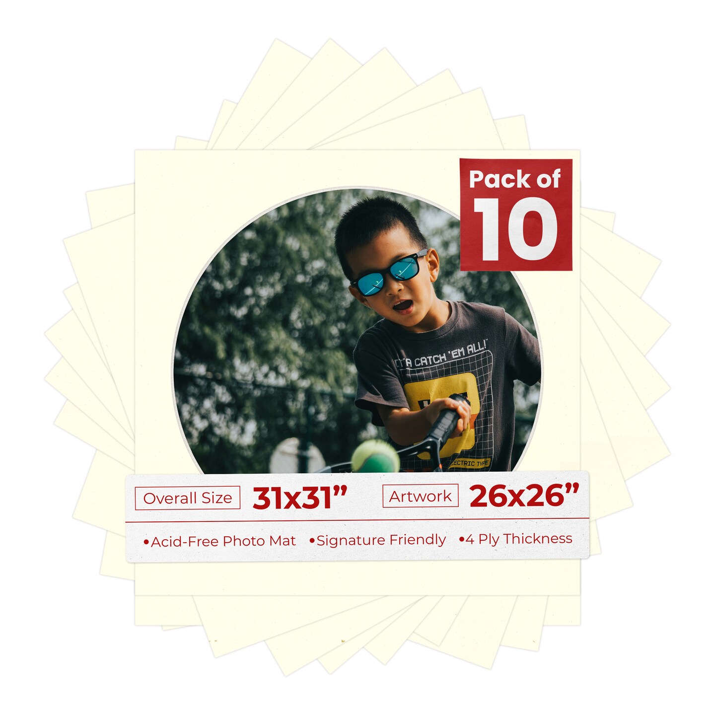 Cream Linen Mat Board for 31x31 Frames - Circle Opening for 26x26 Photos