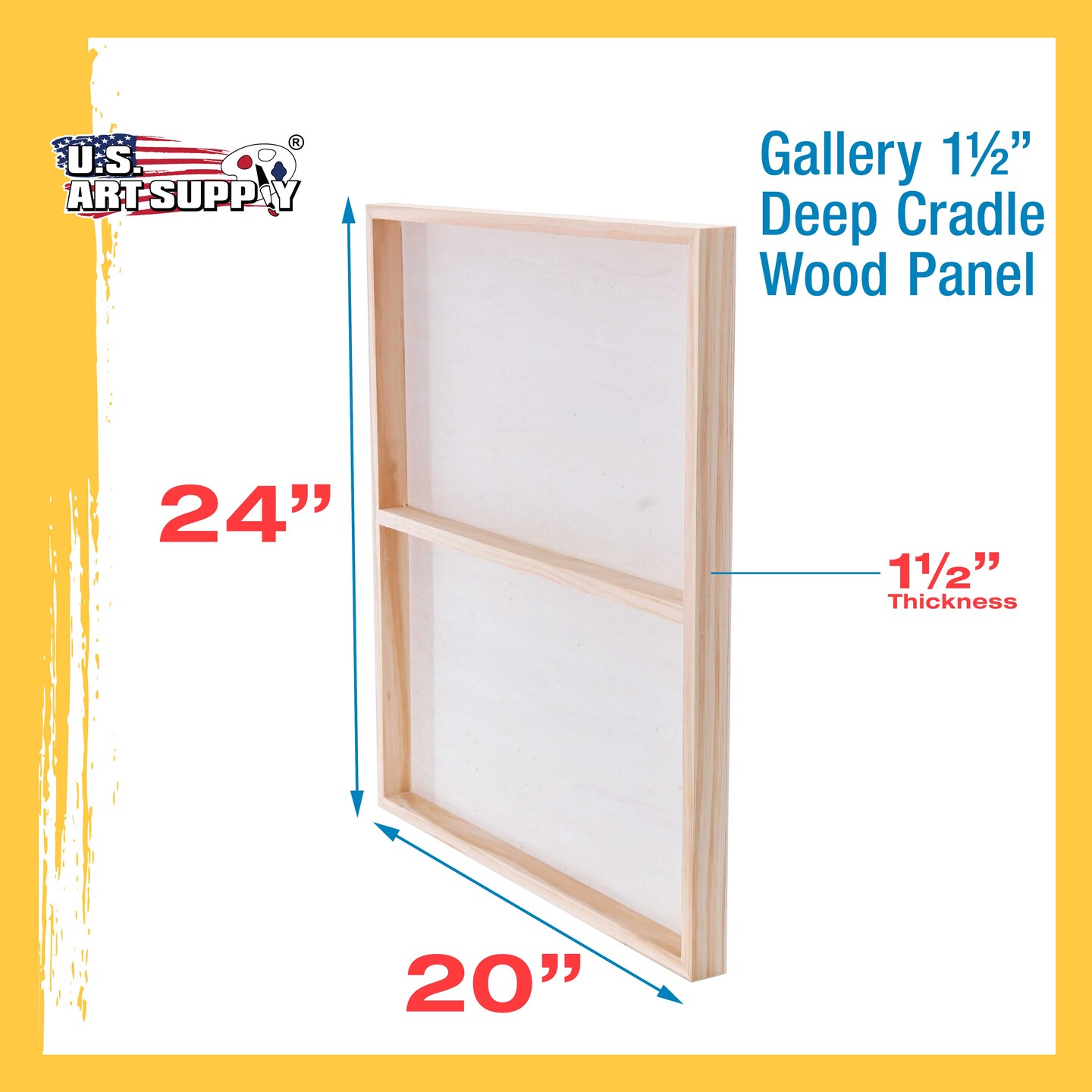 Unfinished Cradled Wood Panels for Painting, 2 Pack of 20x24 inch - Gallery Birch Wooden Canvas Boards 1-1/2&#x22; Deep - Mixed-Media Craft, Acrylic, Oil, Encaustic, Paint Pouring