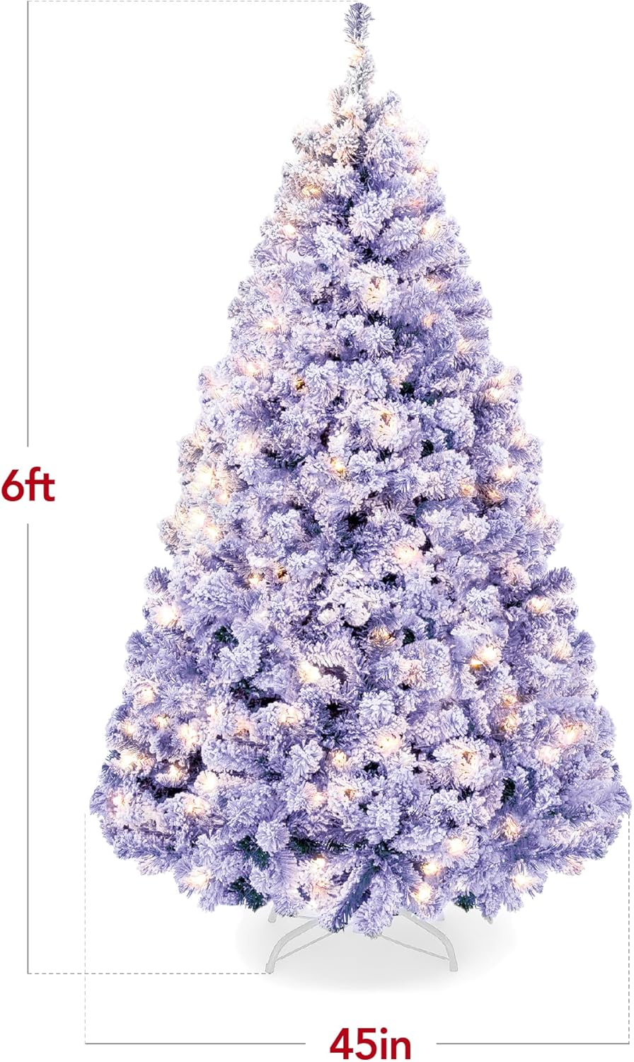 Snow Flocked Christmas Tree Full Pine with 250 White & Multicolor