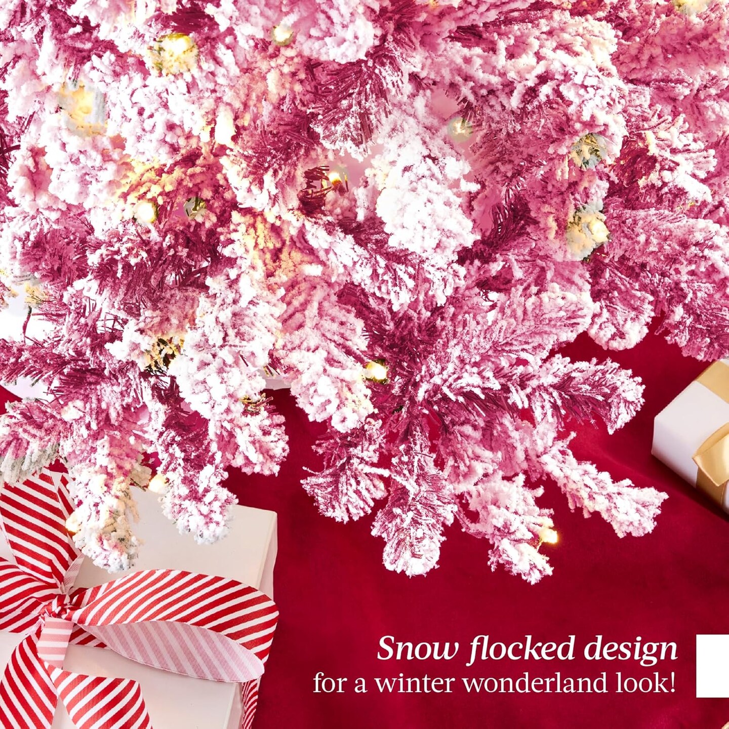 Snow Flocked Christmas Tree Full Pine with 250 White &#x26; Multicolor LED Lights, 928 Tips &#x26; Foot Switch Control