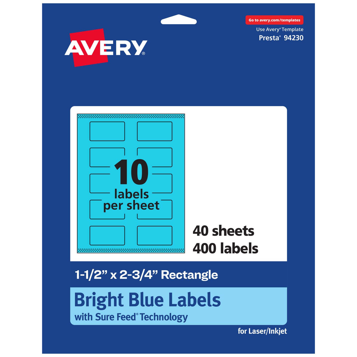 Avery Bright Blue Paper Labels, 1.5&#x22; x 2.75&#x22; Rectangle