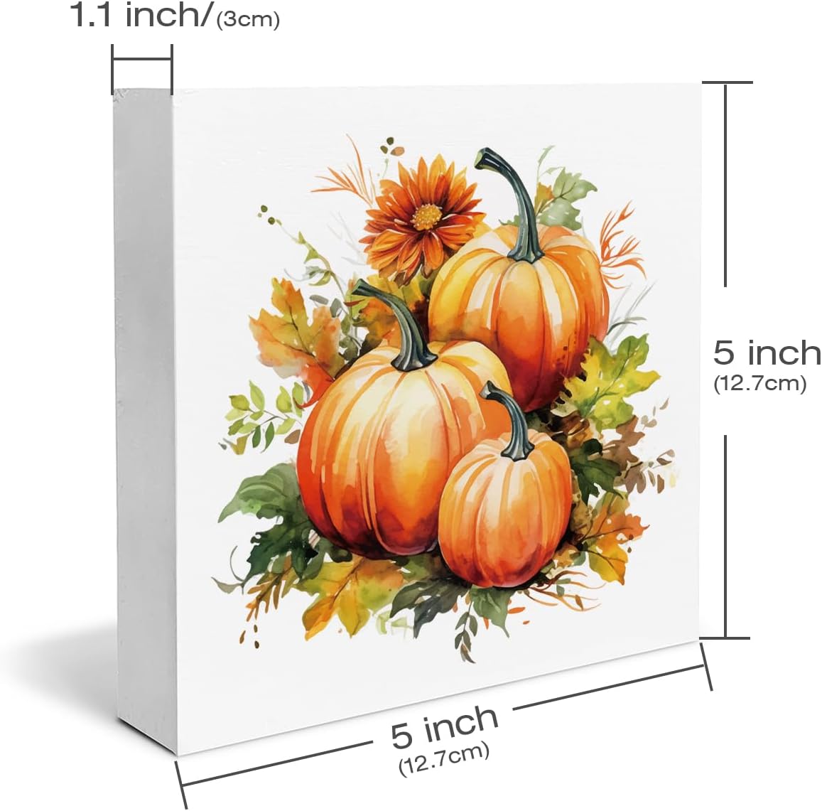 Fall Decor Farmhouse Pumpkins Wooden Box Sign Tabletop Decor 5 x 5 Inches