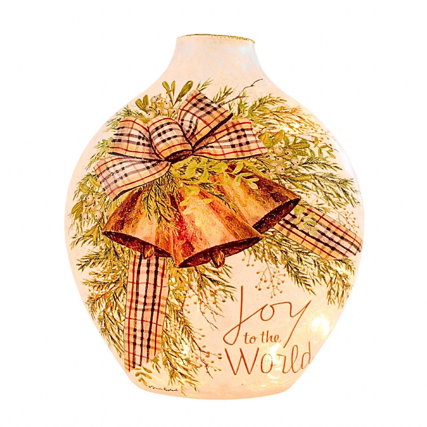 Stony Creek 7.5 Inch Holiday Bells Pre-Lit Glass Vase Christmas
