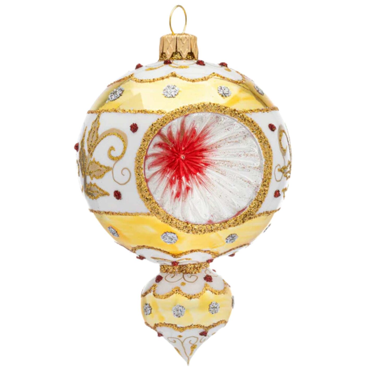 Miss Christmas 5.0 Inch Pc Chatham Reflector Drop In White & Gold Christmas Tree Ornament , Christmas Decor Holiday Christmas Decorations