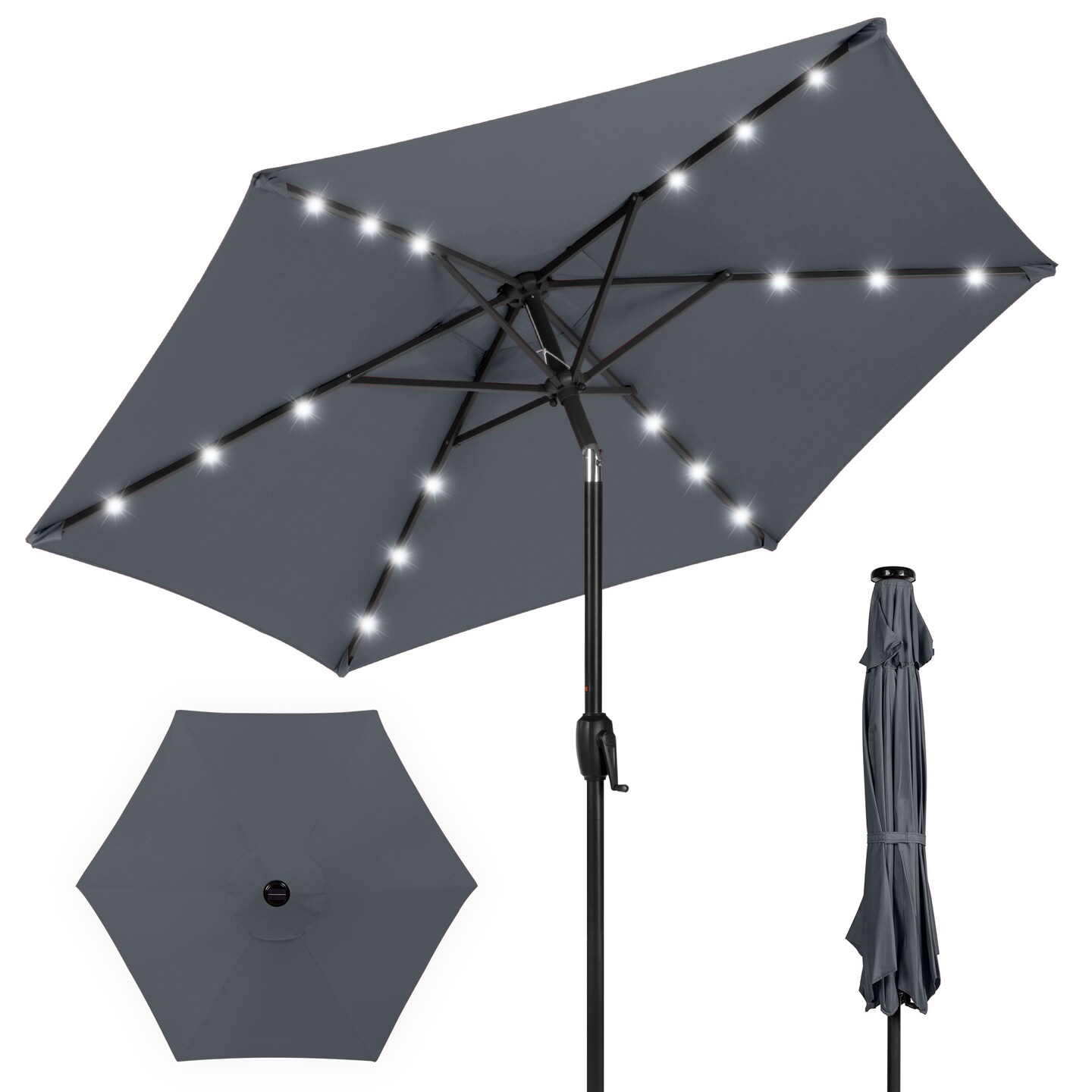 Best Choice Products 7.5ft Outdoor Solar Patio Umbrella for Deck, Pool w/ Tilt, Crank, LED Lights