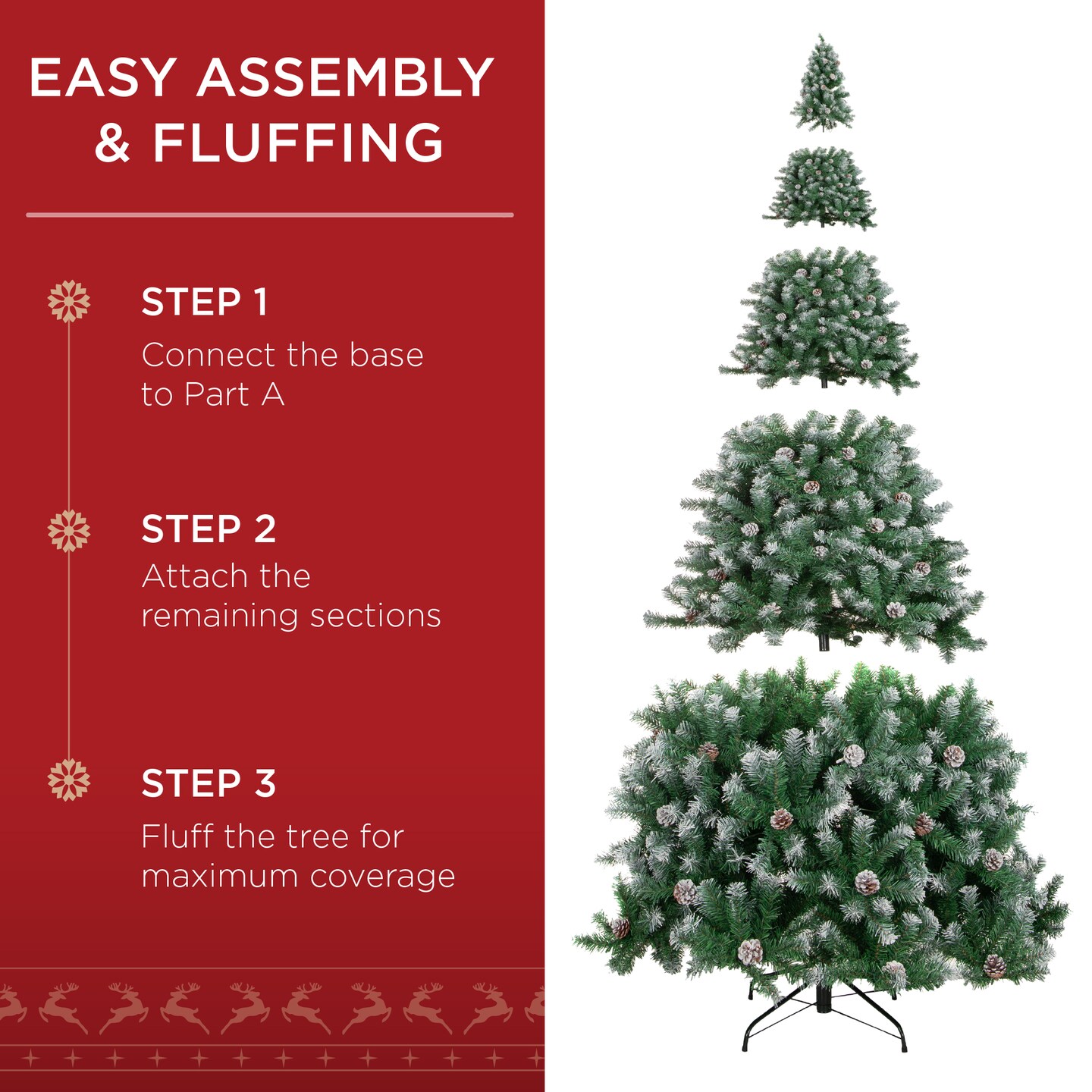 Best Choice Products Pre-Decorated Holiday Christmas Pine Tree w/ Branch Tips, Partially Flocked, Metal Base