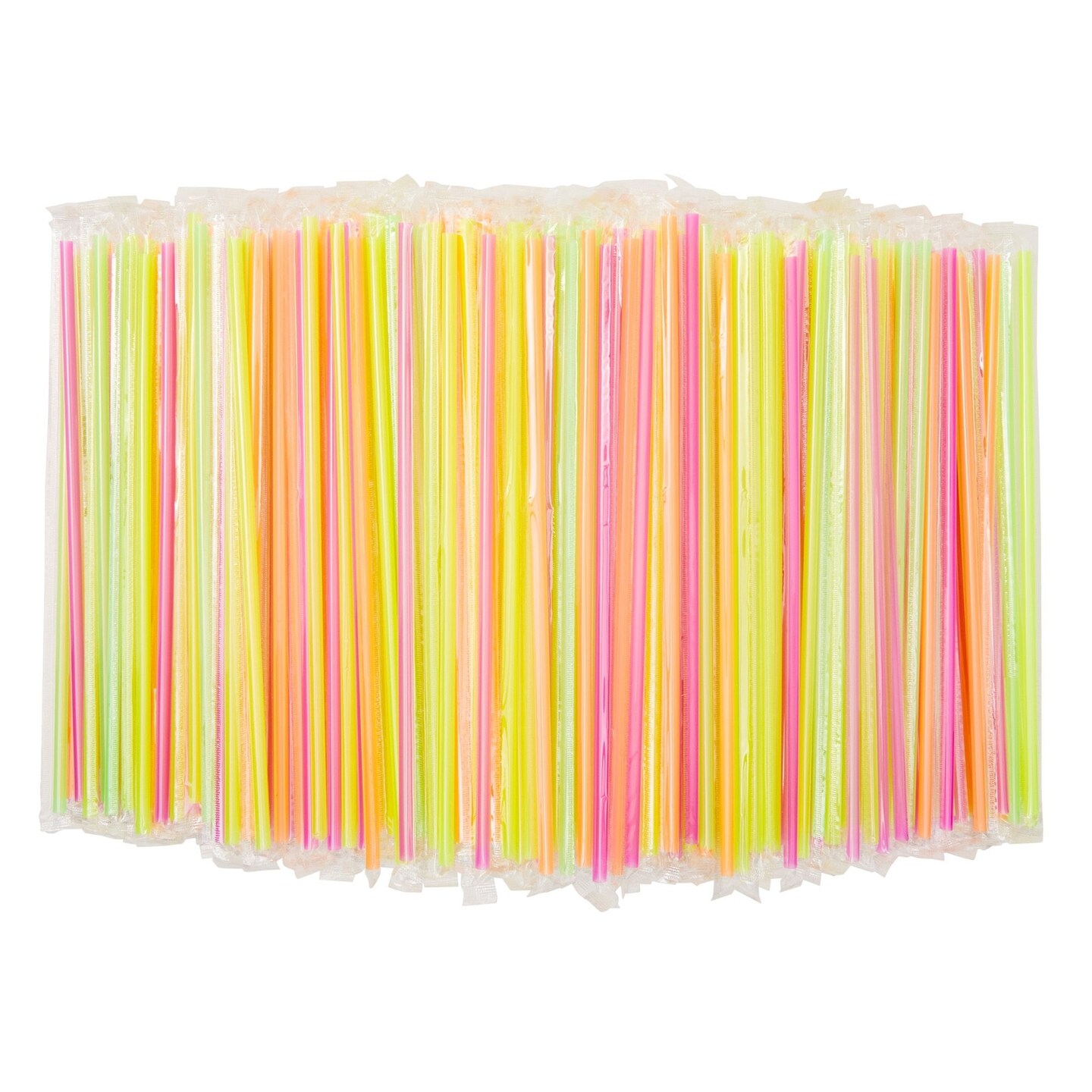 600-Pack Colorful Individually Wrapped Plastic Drinking Straws, Extra Long, Bulk, Disposable Party Supplies, 4 Neon Colors (10.2 in)