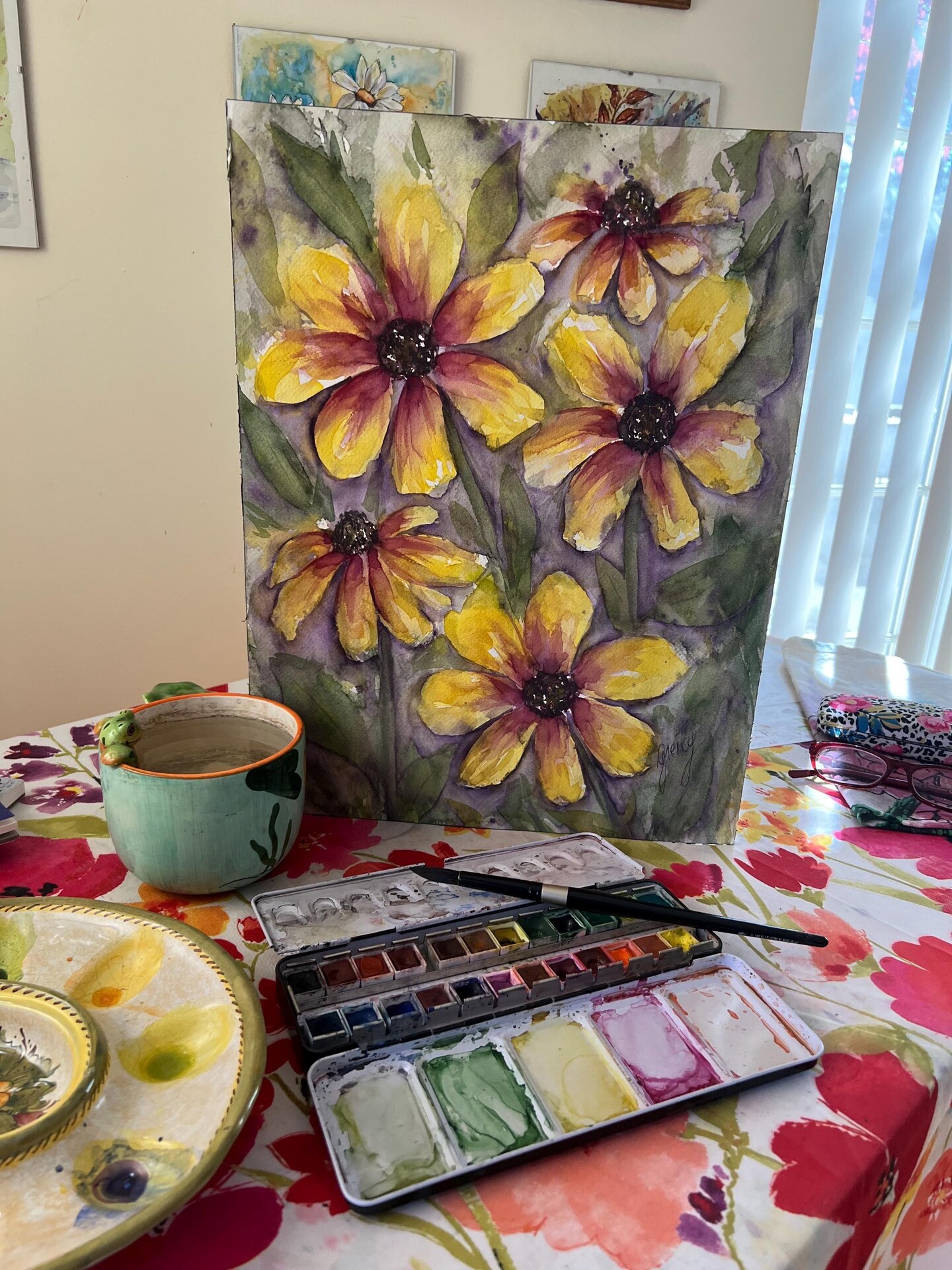 Rudbeckia Coneflowers Painting, Echinacea Original Watercolor Painting, Boho OOAK Coneflower Flowers Painting,  Hand Painted Floral Wall Art - image8