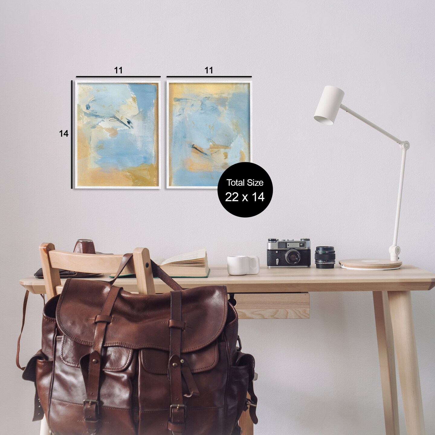 Stupell Industries Light Blue Pastel Gold 2 pc Framed Giclee Wall Art Set Design by Victoria Barnes