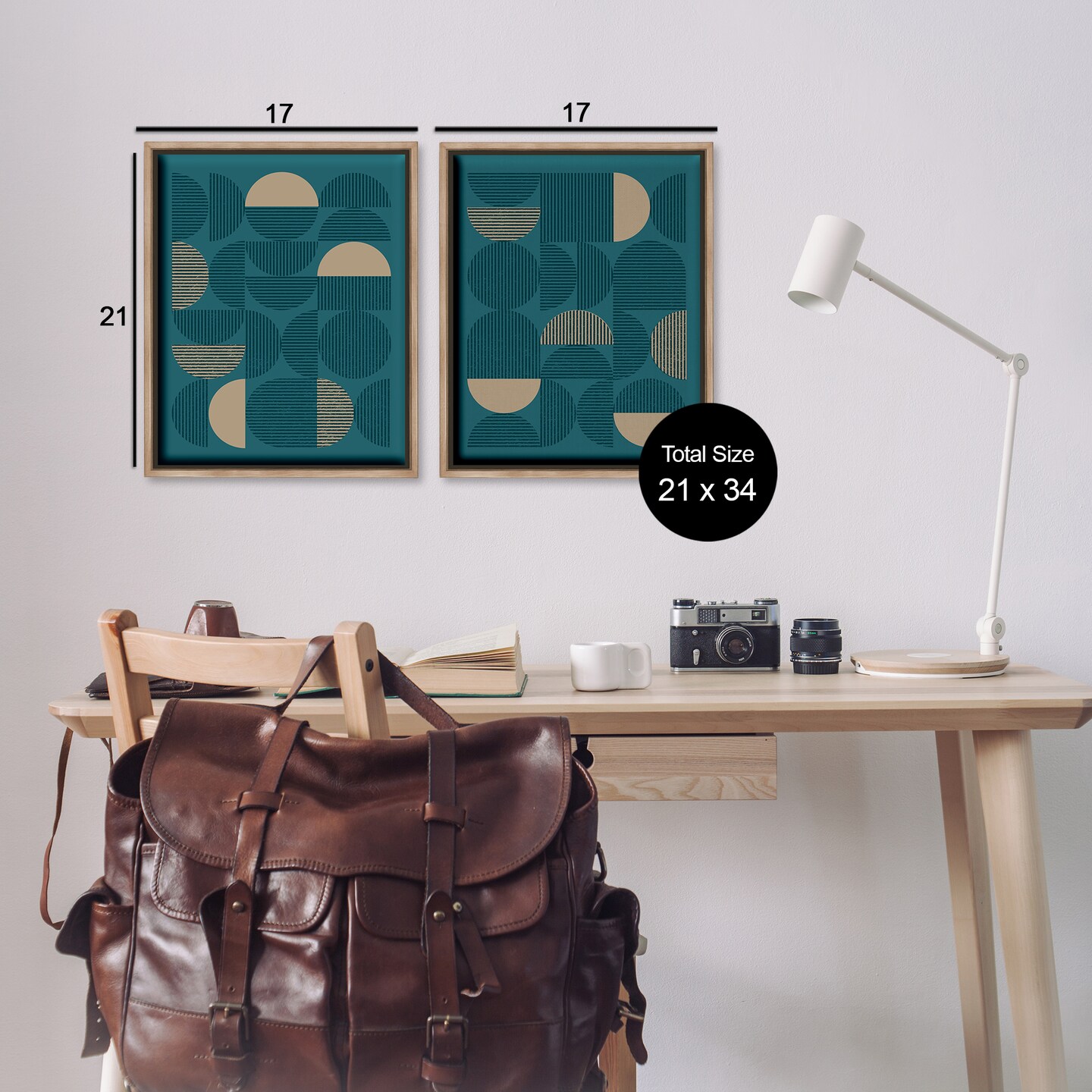 Stupell Industries Minimalist Teal Geometric 2 pc Framed Floater Canvas Wall Art Set Design by Vision Studio