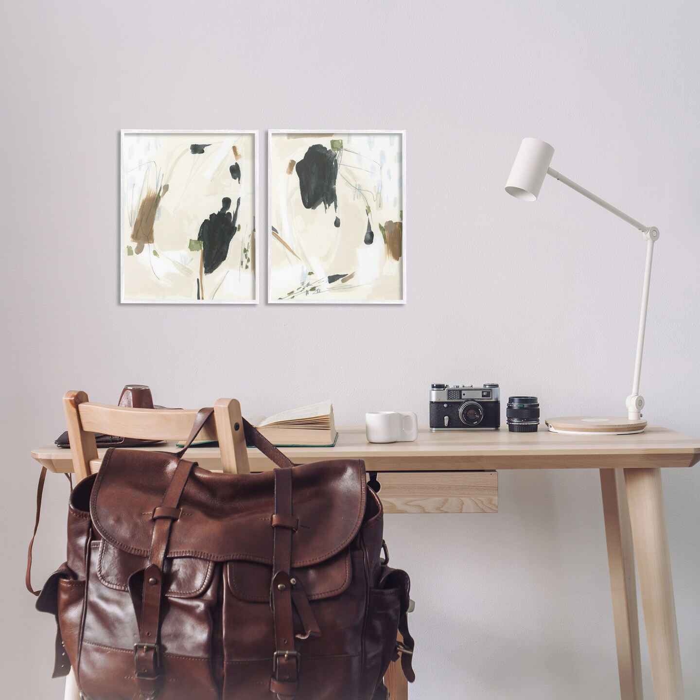 Stupell Industries Beige Olive Abstract Classic 2 pc Framed Giclee Wall Art Set Design by June Erica Vess