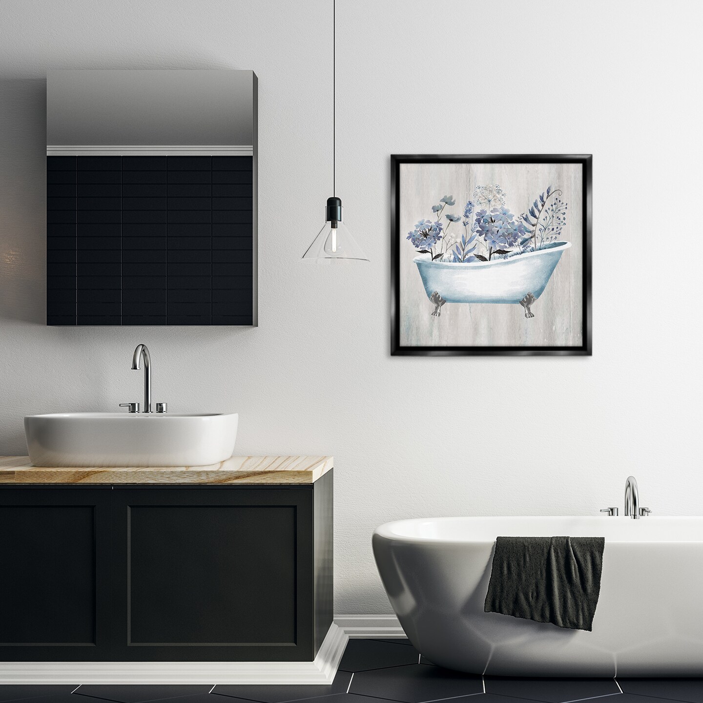 Stupell Industries Vintage Tub & Blue Florals Framed Floater