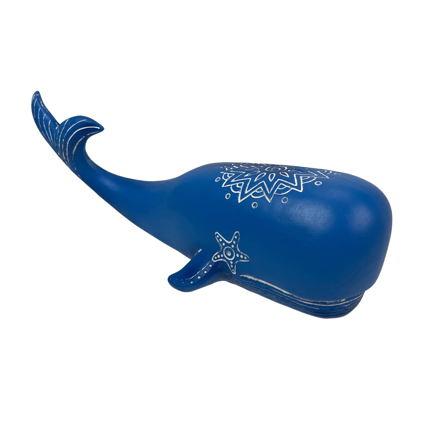 Wooden Whale Decor with Mandala Design &#x2013; Deep Blue Finish
