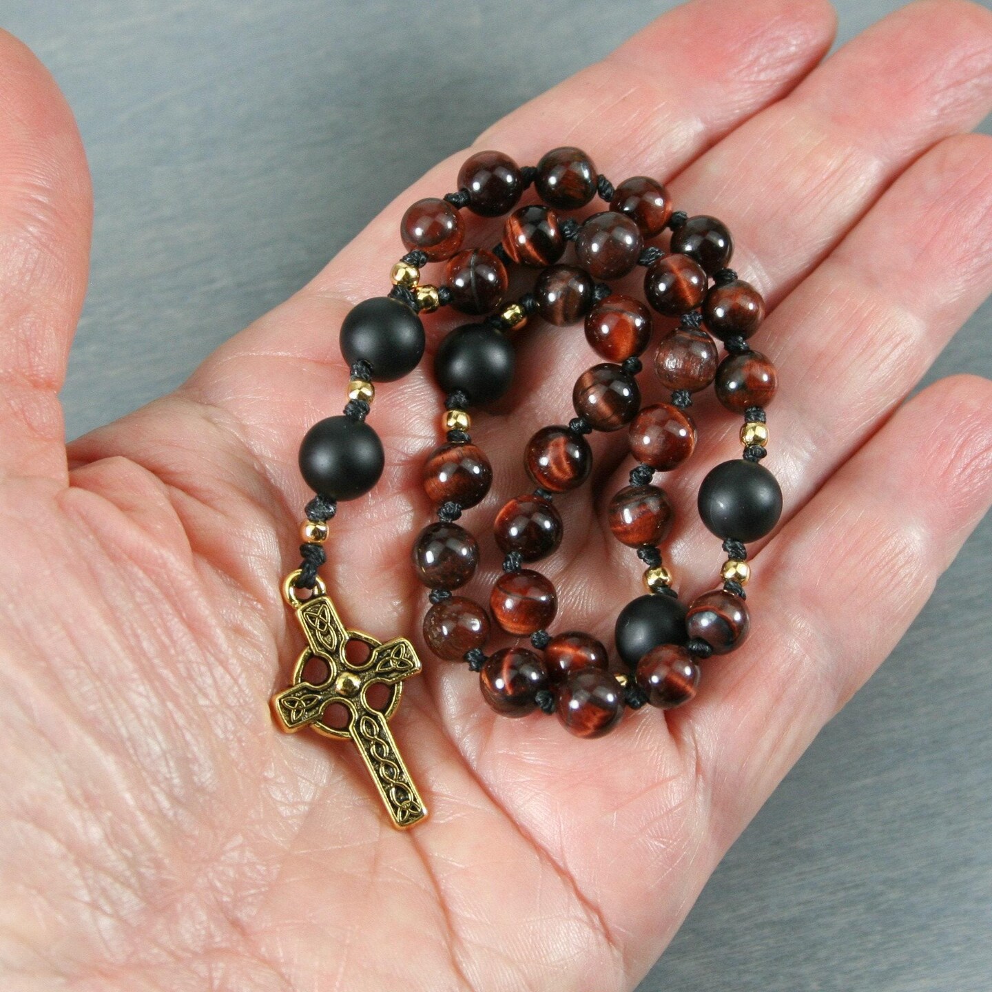 Natural offers 6mm Pink Tiger Eye with silver accents Rosary