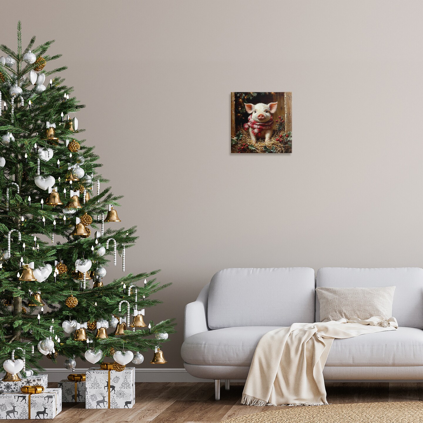 Stupell Industries Pig with Holiday Garlands Canvas Design by Riley B