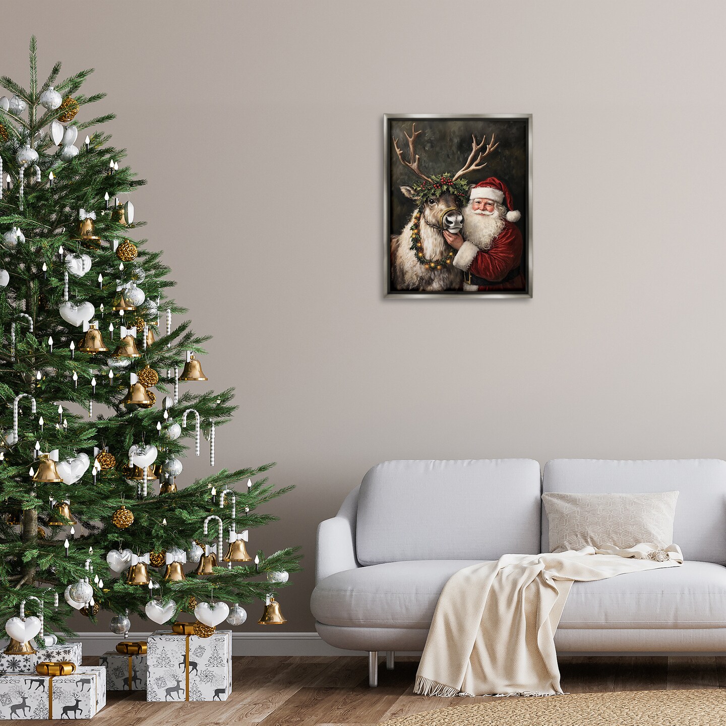Stupell Industries Santa &#x26; Reindeer Portrait Floating Frame Design by Arlington Prints